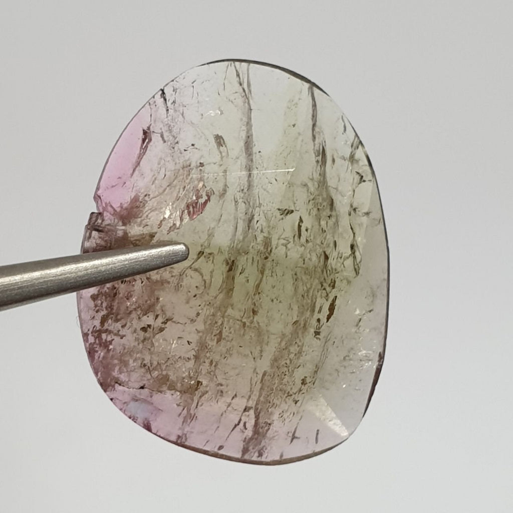 Rare Drop  Bicolor Watermelon Pink  Green Tourmaline Oval Drop Cabochon 15x11.5mm 4.3ct - Gemstone Supplier- Cut And Cabs-  Tourmaline