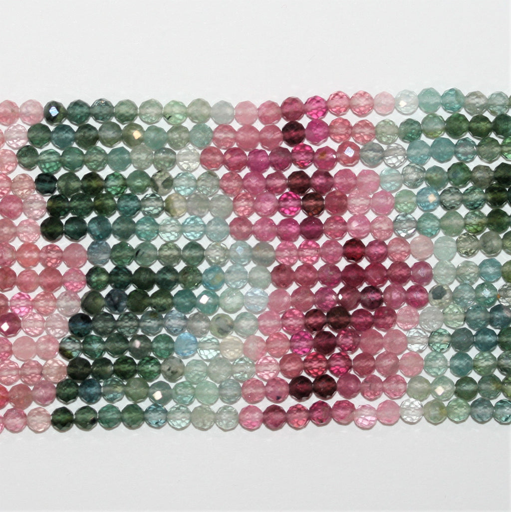 13" St Tourmaline Faceted Round Beads 3mm.-Strand 32cm.