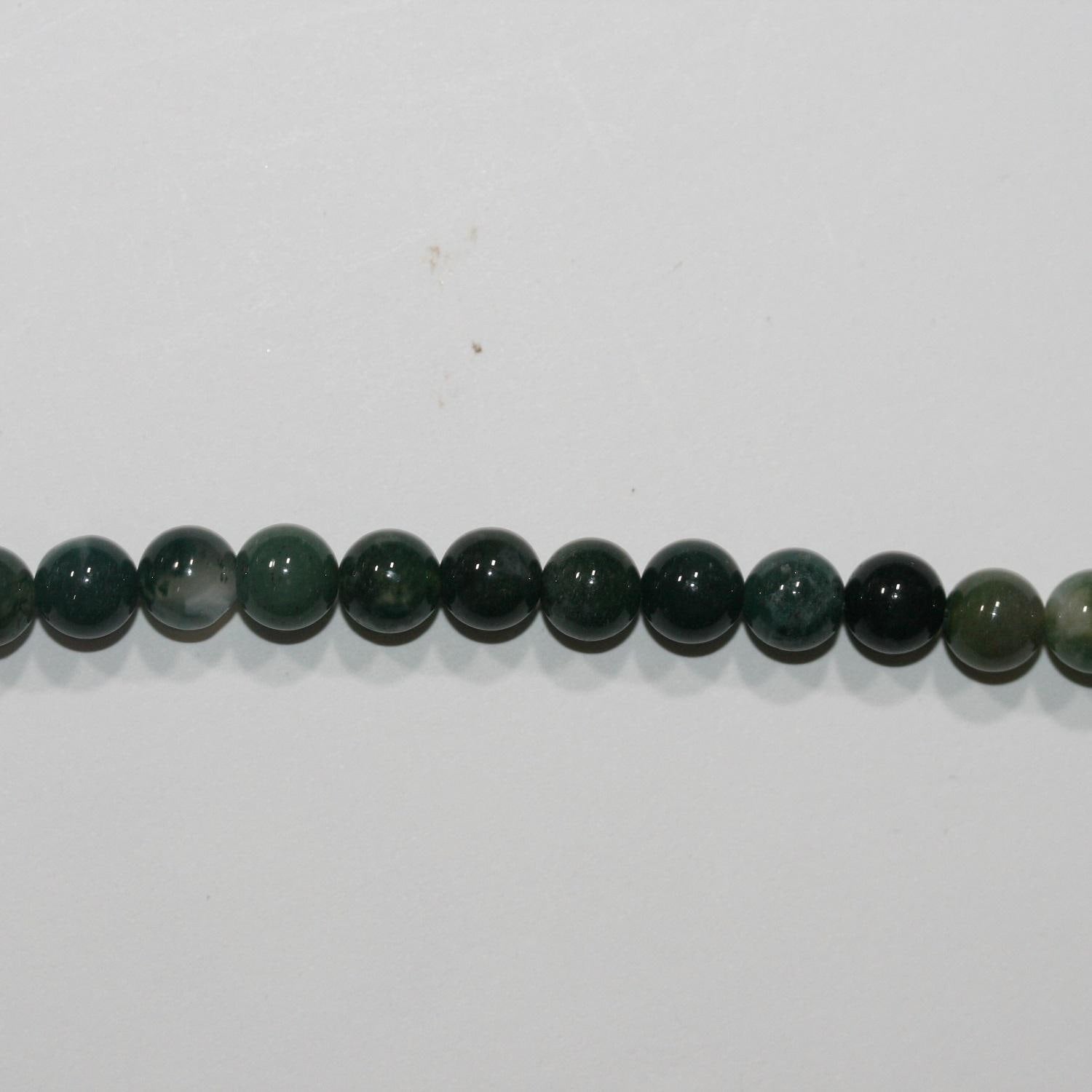 14" St Moss Agate Smooth Round Beads 6-6.5mm.-Strand 38cm.