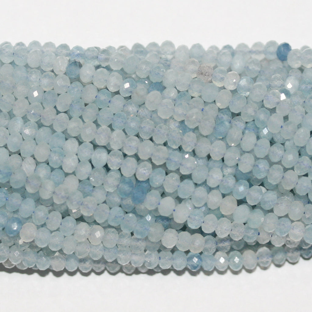 Perles rondelles à facettes en aigue-marine de 15 pouces, 4 x 2,5 mm - Fil de 39 cm.
