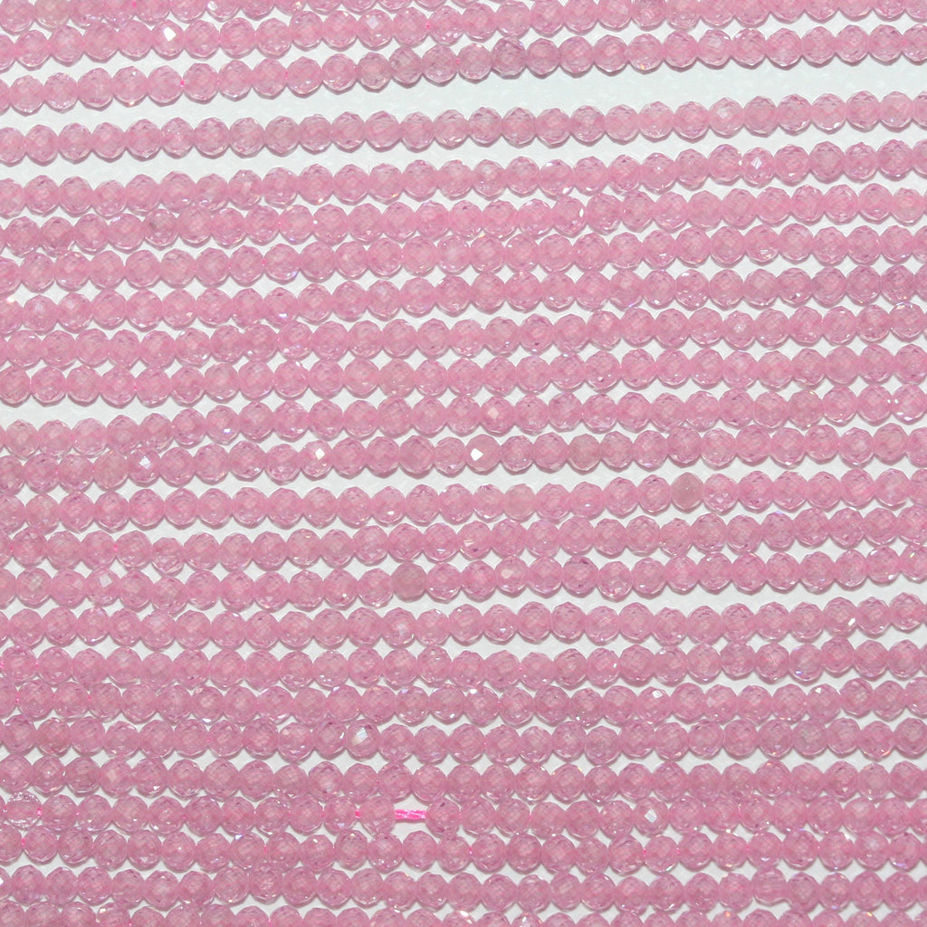 13" StPink Cubic Zirconia Faceted Round Beads 2mm.Strand 37cm.