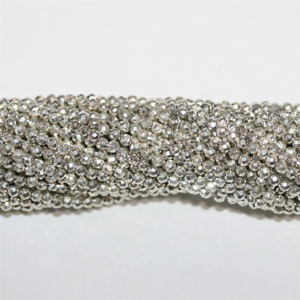 13" St. Silver Pyrite Faceted Round Beads 2mm.- Strand 34cm.