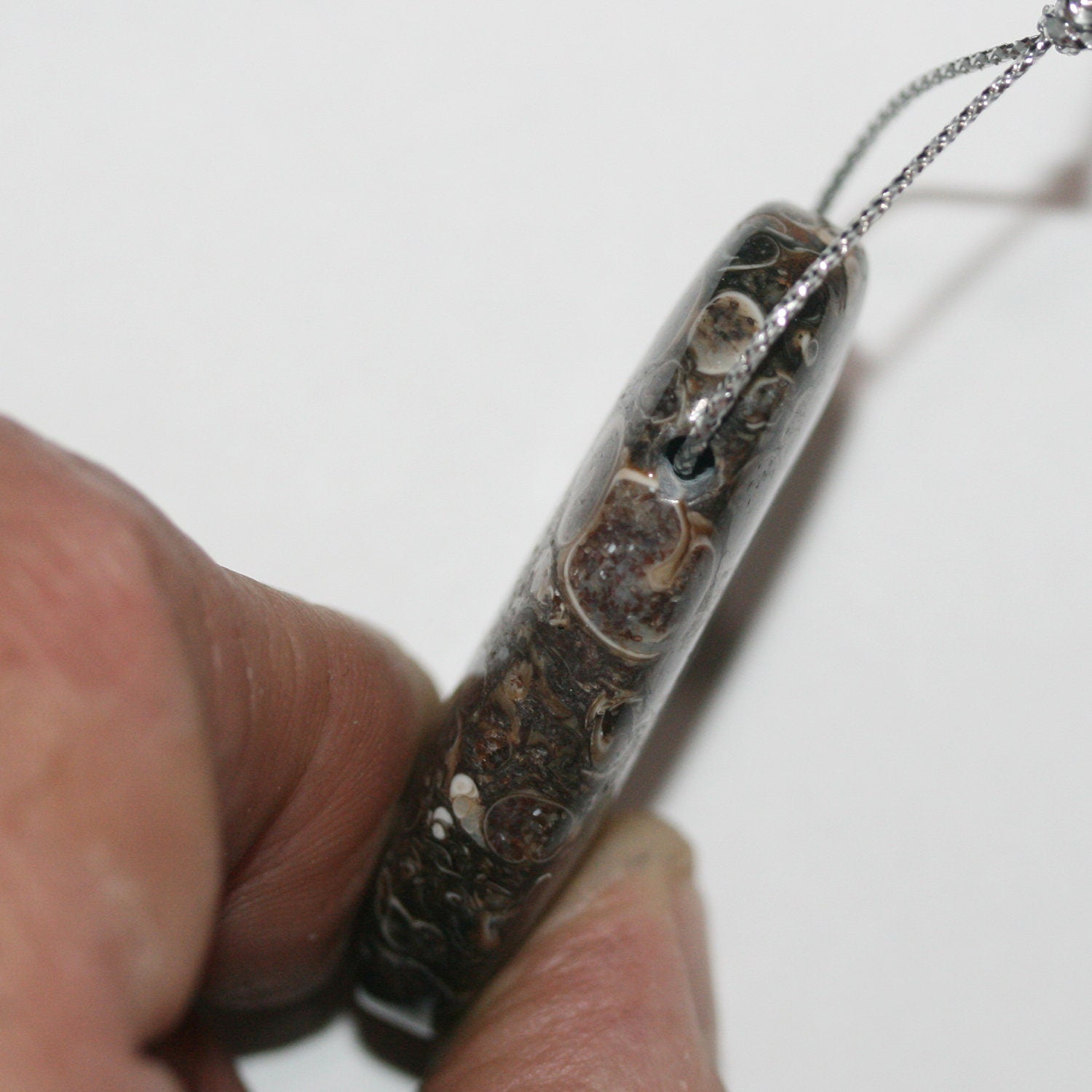 Pendentif ovale lisse en agate turritelle, 45 x 25 mm environ (1 pièce)