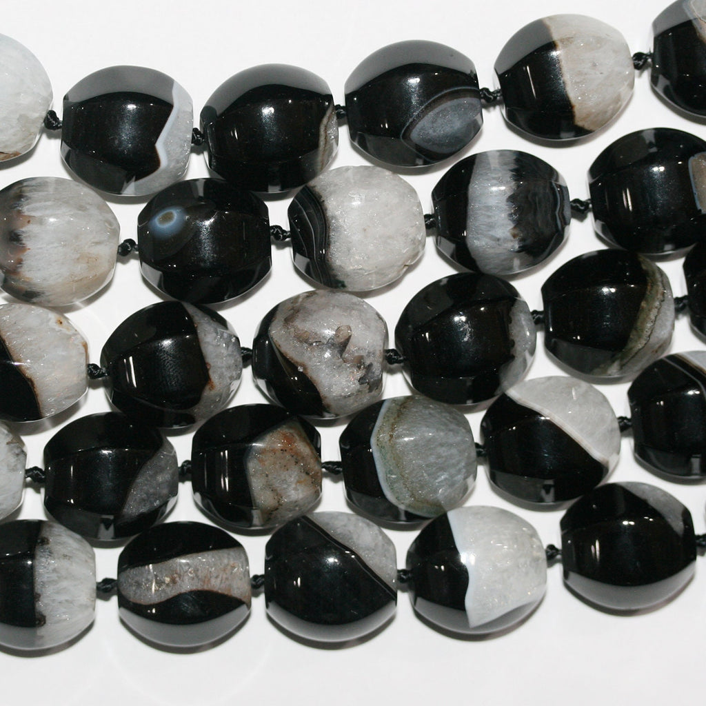 Cuentas de barril facetadas de ónix en bandas de 16" de 19 x 16 mm, hilo de 40 cm.