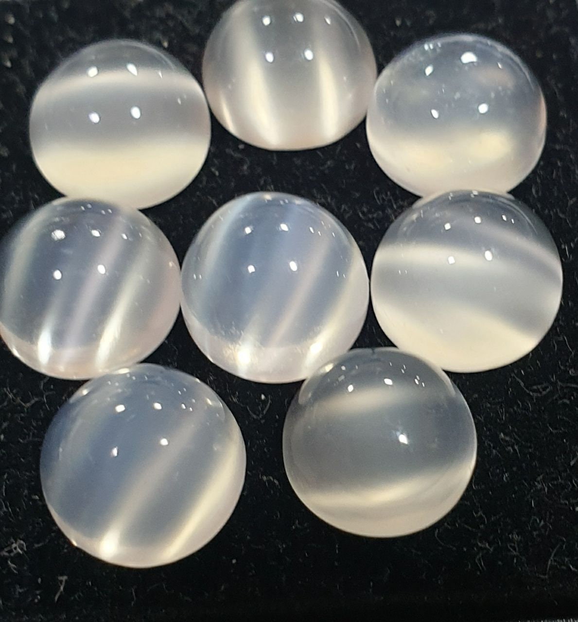 Lote de 8 cabujones redondos de piedra lunar ojo de gato de 9 mm (8 unidades).