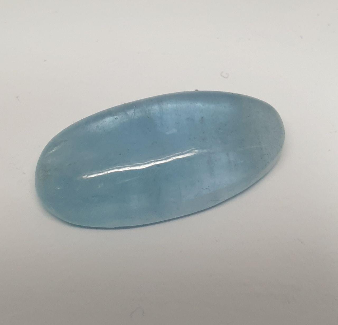 Blue Great Aquamarine 21.6x10.8x5.2mm Oval Long Cabochon. Aquamarine 11.11Cts Loose Gemstone Cabochon.