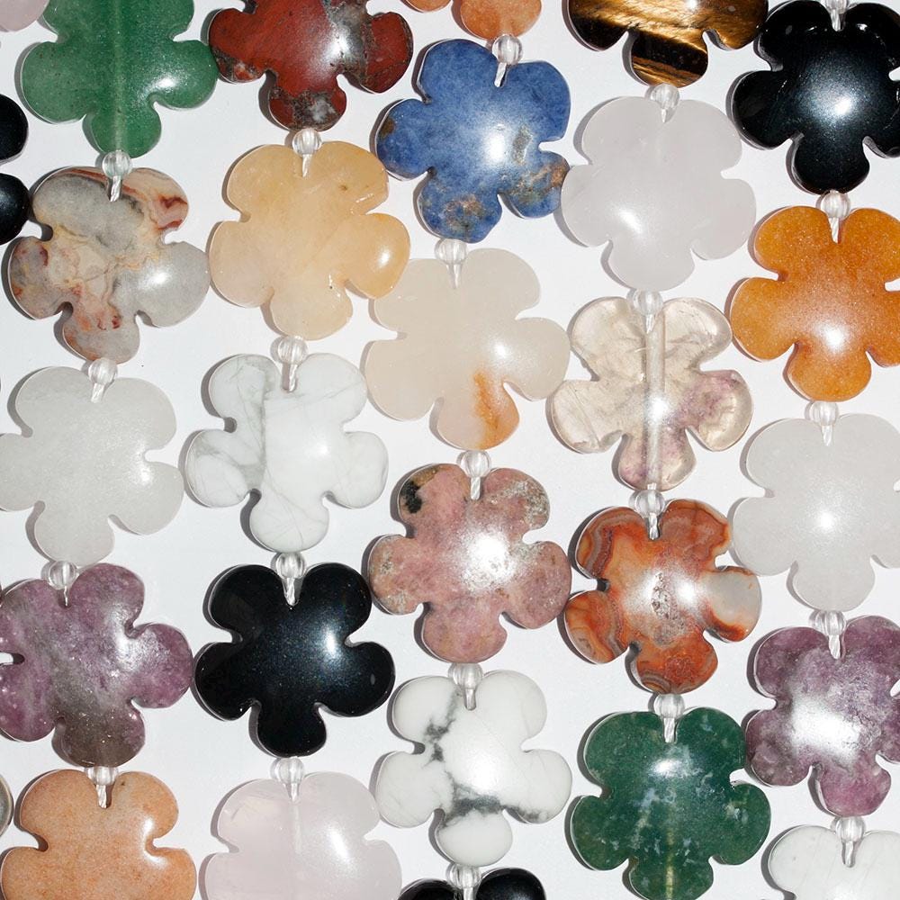 Perles de fleurs lisses en pierre multicolore de 15 pouces (environ 20 mm) - Longueur du fil : 39 cm