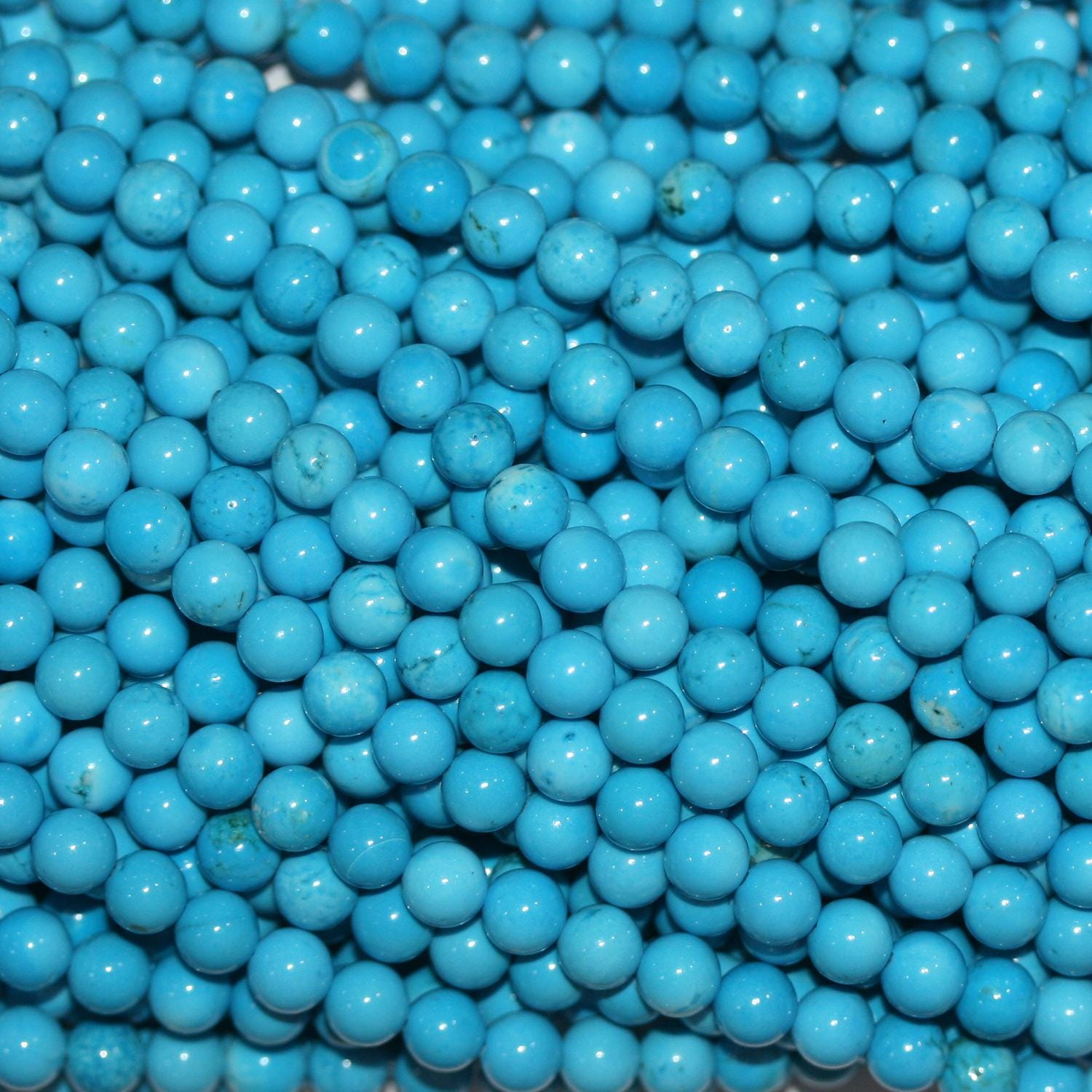 Perles rondes lisses turquoise St de 15 pouces (6 mm) - Fil de 39 cm