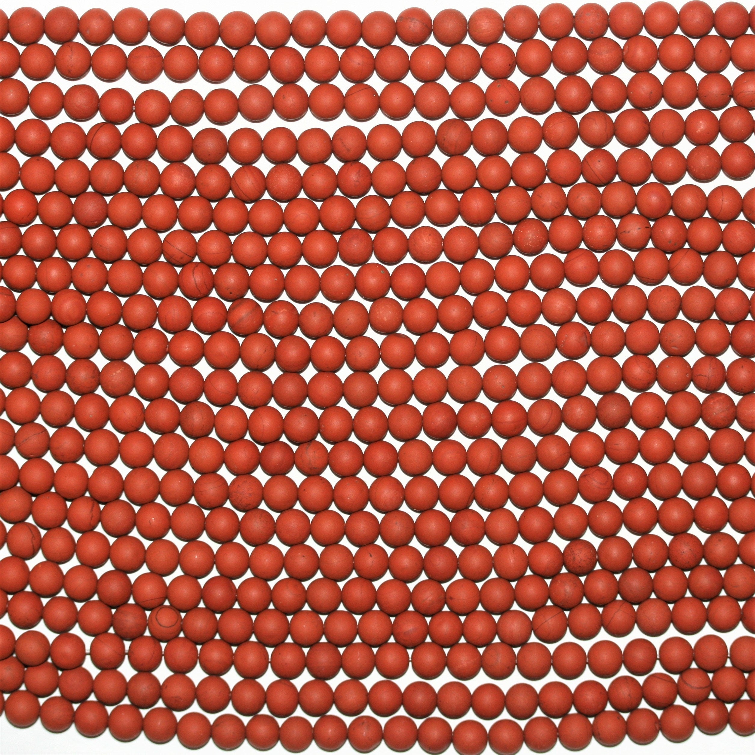 Perles rondes lisses en jaspe rouge, finition mate, 6 mm - Fil de 38 cm.