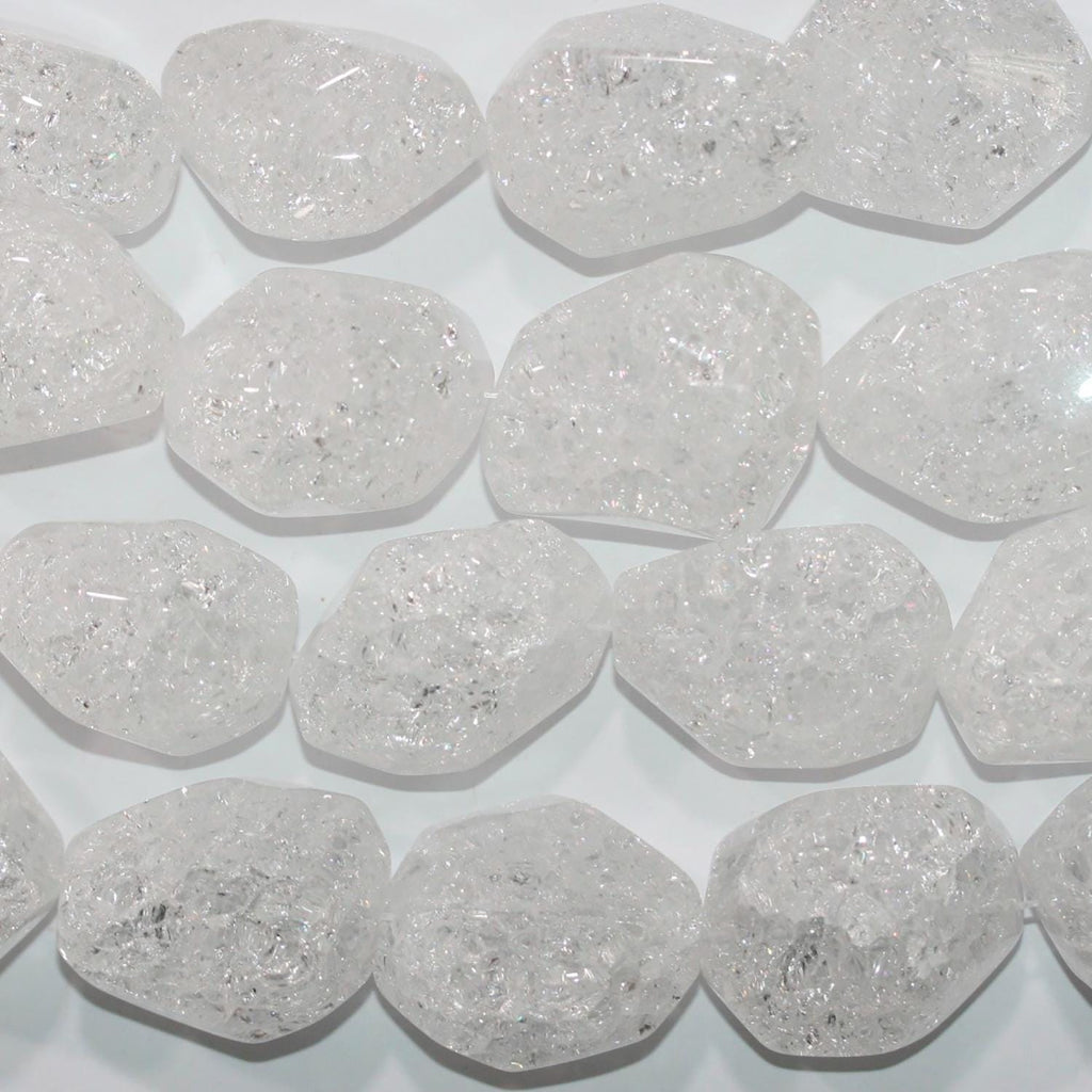 14" St  Rock Crystal Quartz Cracked Faceted Nugget Beads 31x25mm.Approx.-Strand 38cm