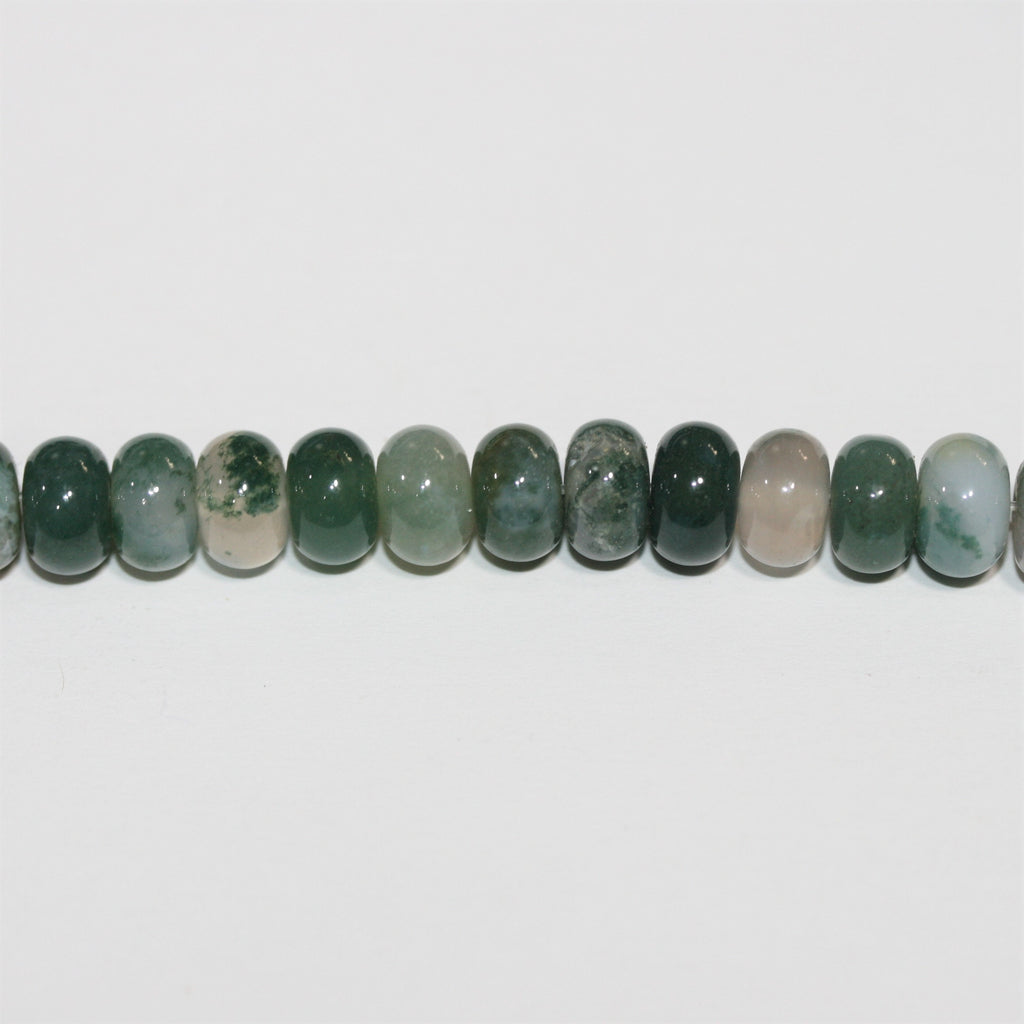 Perles rondelles lisses en agate mousse St de 15 pouces, 8 x 5 mm - Fil de 38 cm.