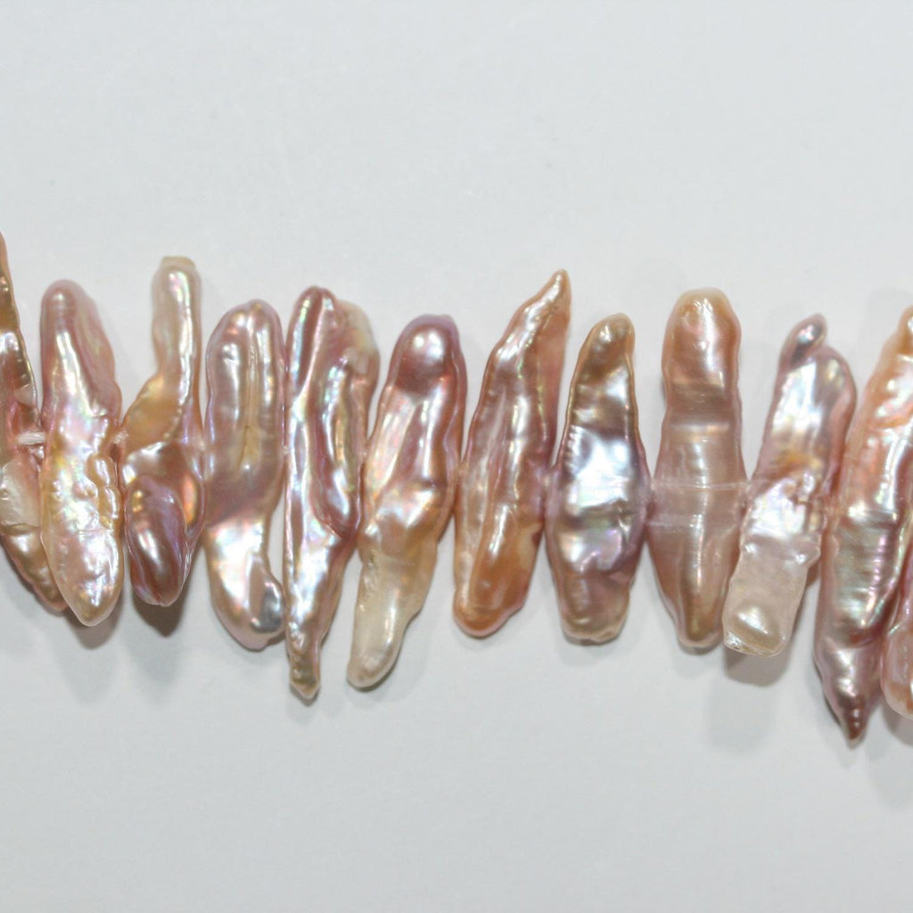 Perlas de agua dulce Biwas color salmón de 40 cm, 35 x 8 mm (aprox.), tira de 40 cm - Precios al por mayor de perlas naturales