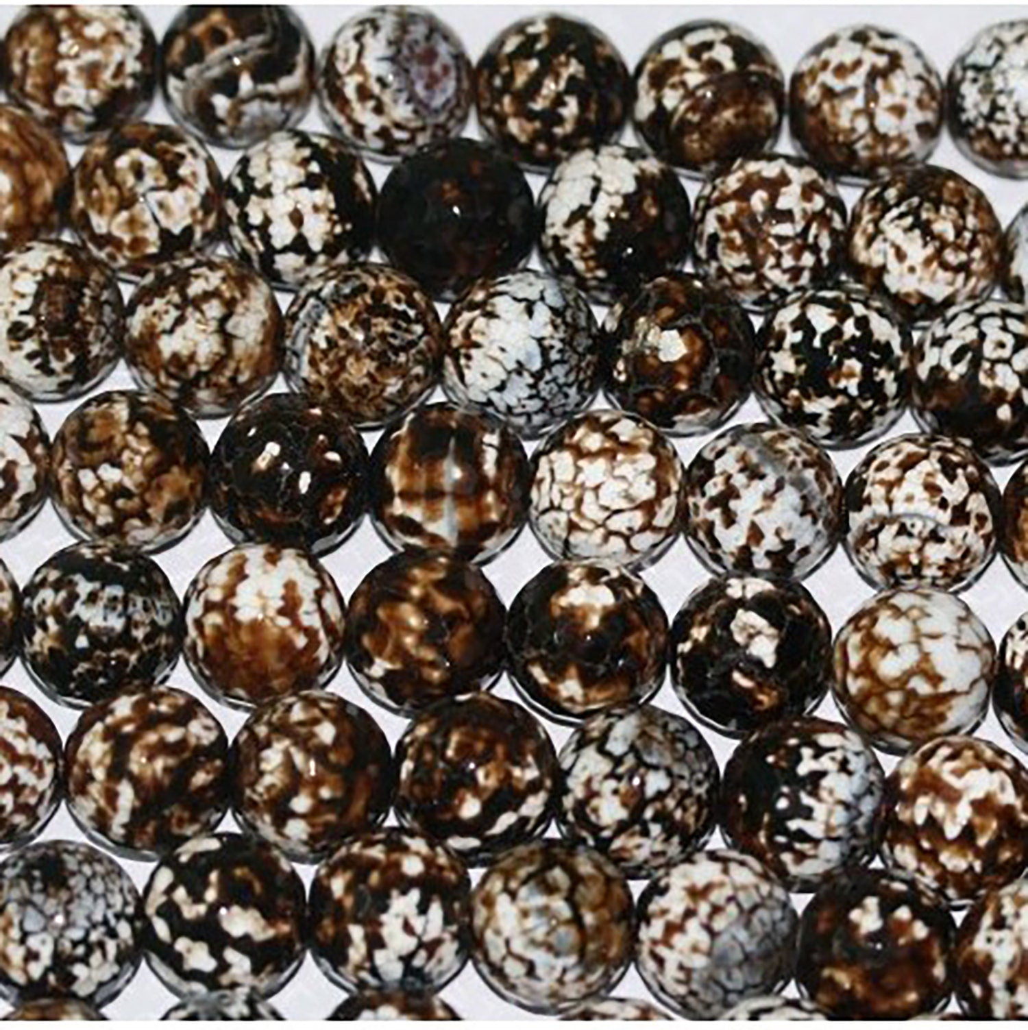 Cuentas redondas facetadas de ágata marrón-blanca de 16" (18 mm) - Hilo de 40 cm