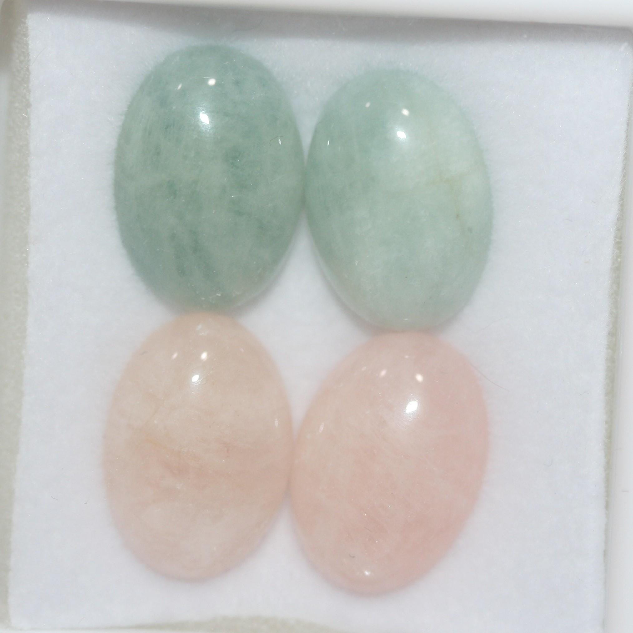 Natutal Aquamarine Morganite Beryl 4 Cabochons 10x14mm Natural Beryl Blue and Pink Beryl- Pack of 4 pcs- Matching Pair