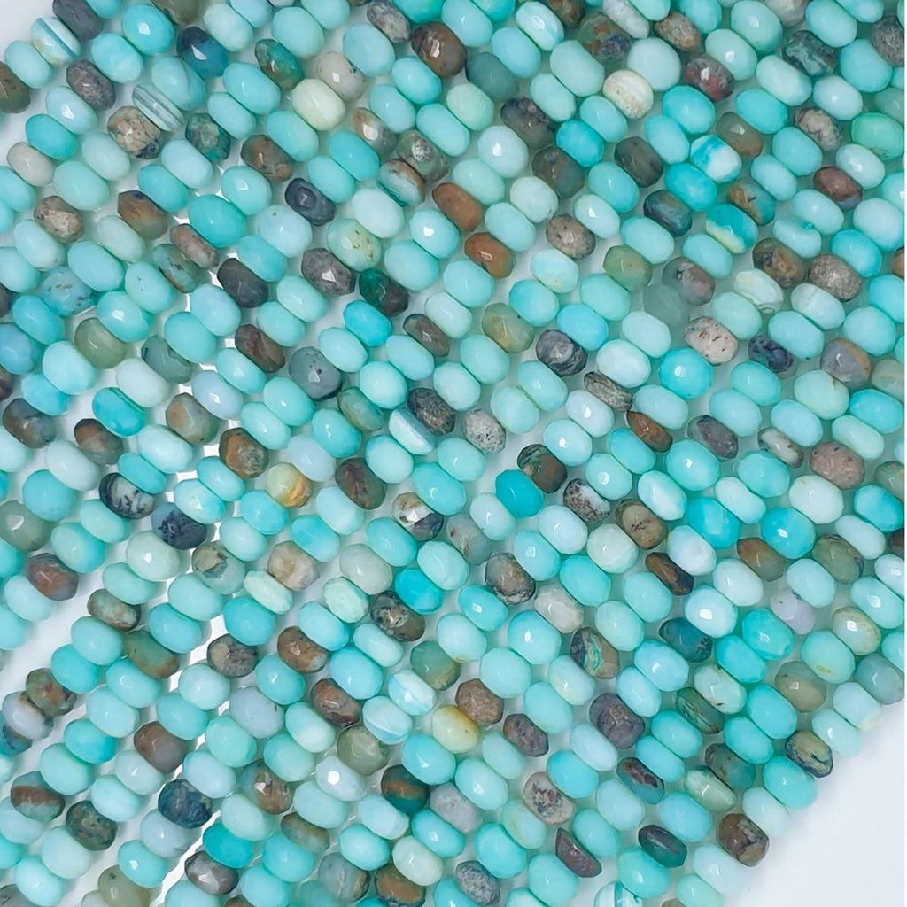 Perles rondelles à facettes en opale péruvienne St 8" (6 x 4 mm) - Longueur approximative : 21 cm