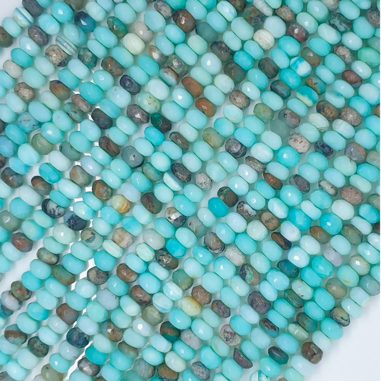 Perles rondelles à facettes en opale péruvienne St 8" (6 x 4 mm) - Longueur approximative : 21 cm