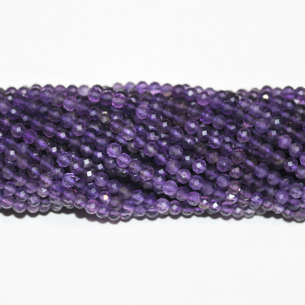 15" Perles rondes à facettes en améthyste St 3-3,5 mm.-Rig 39 cm.