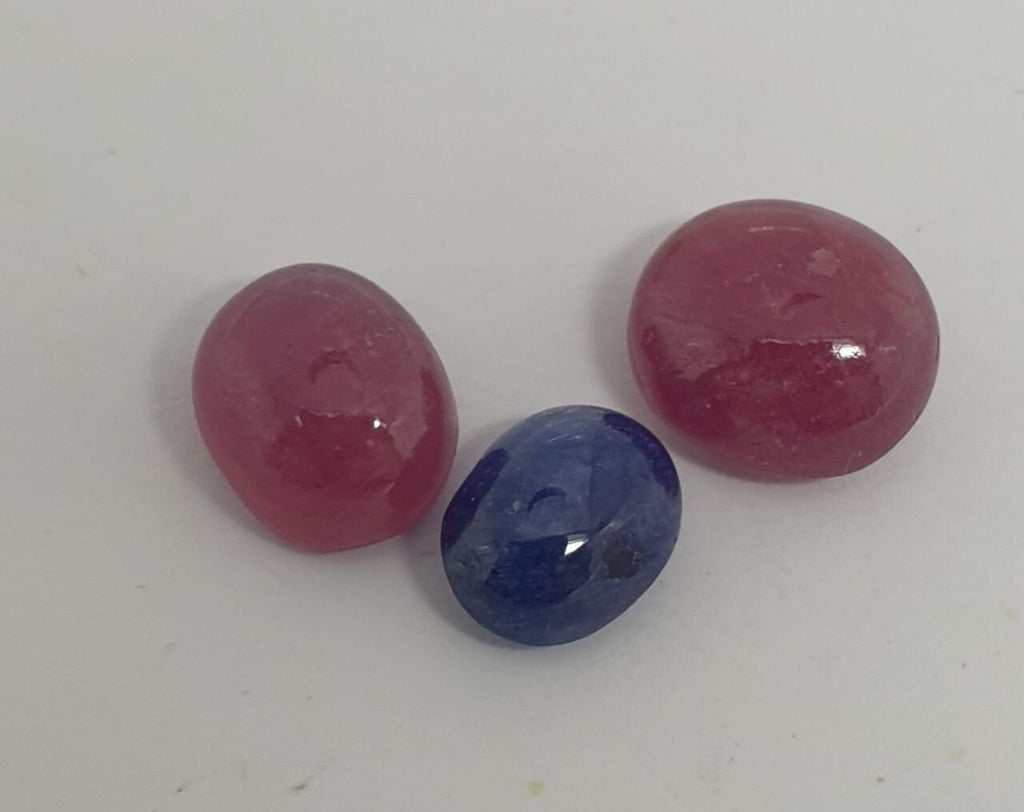 Multicolor Pink Red Blue Sapphire Oval Cabochon - 3 Pcs Lot