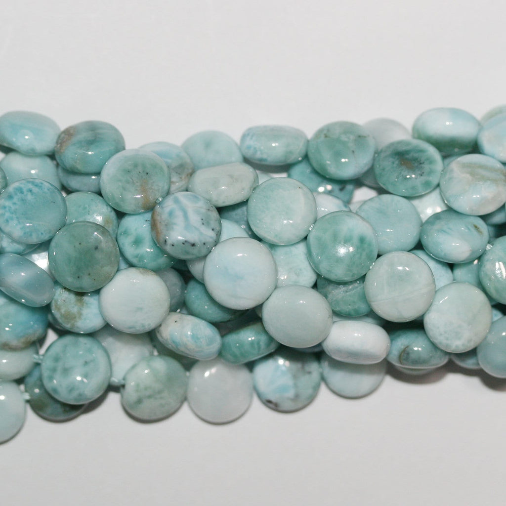 Perles de monnaie lisses en larimar St 15" 10-11 mm.-Bring 39 cm.