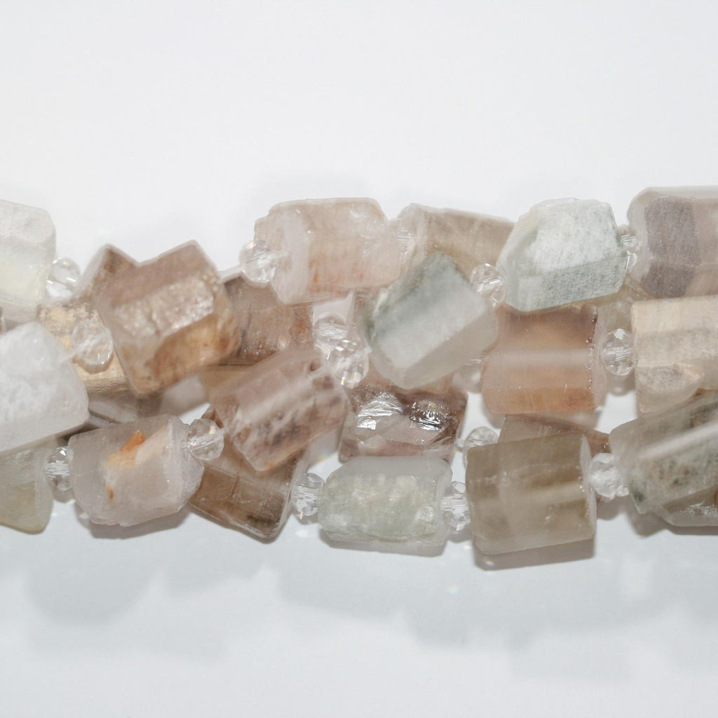 Cuentas tubulares de cuarzo cristal de roca de 16" con acabado mate, sin pulir, 16 x 12 mm (aprox. - Hilo de 40 cm)