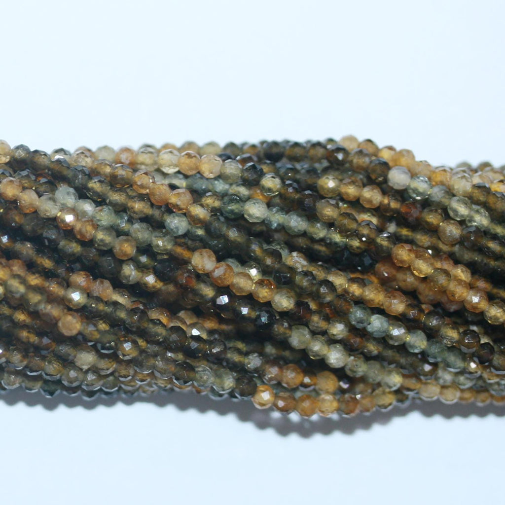15" St Brown Tourmaline Round Facetted Round Beads 2-2.5mm.-String 39cm.