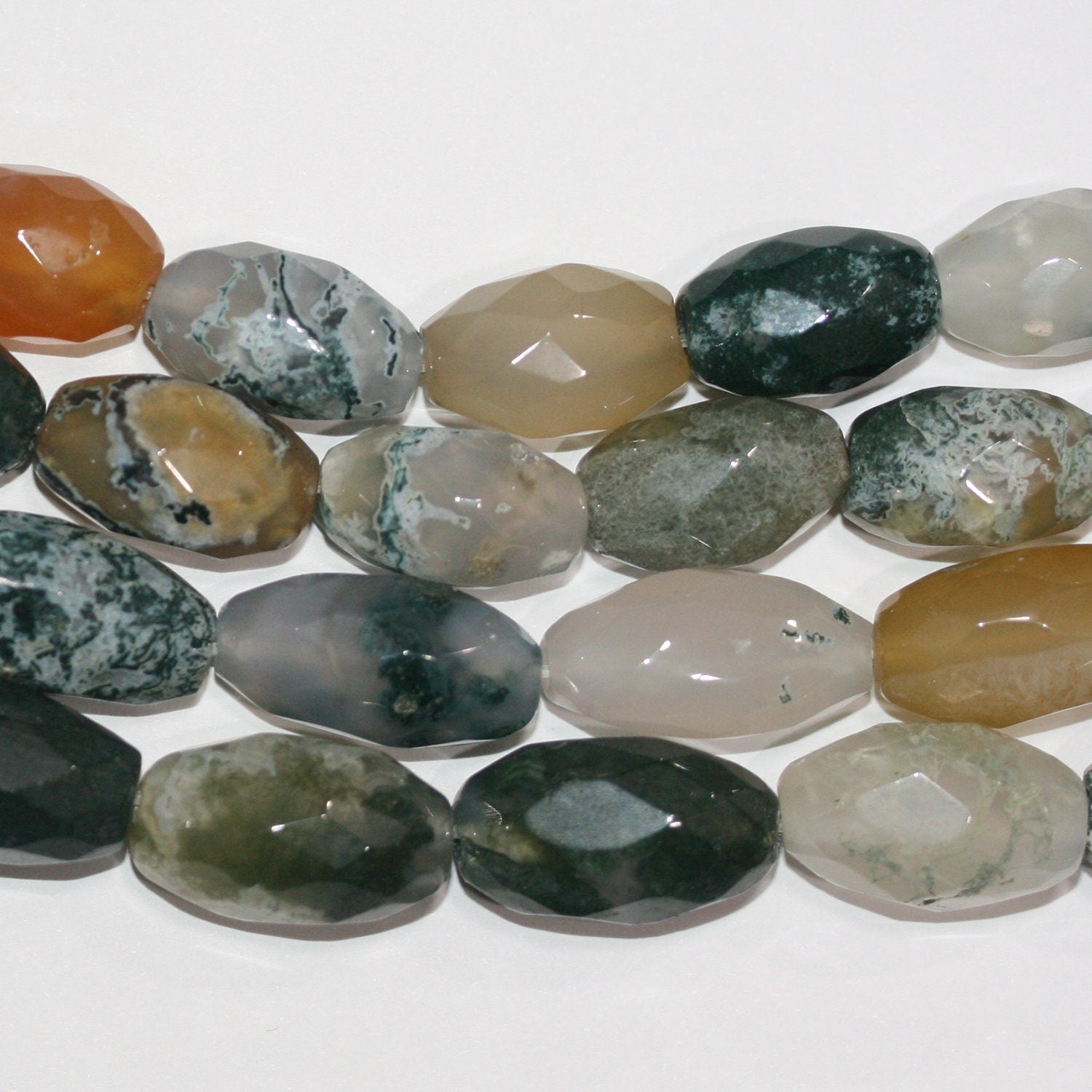 Cuentas de ágata St Moss facetadas de barril, 16", 18 x 11 mm (aprox. - Hilo de 40 cm)