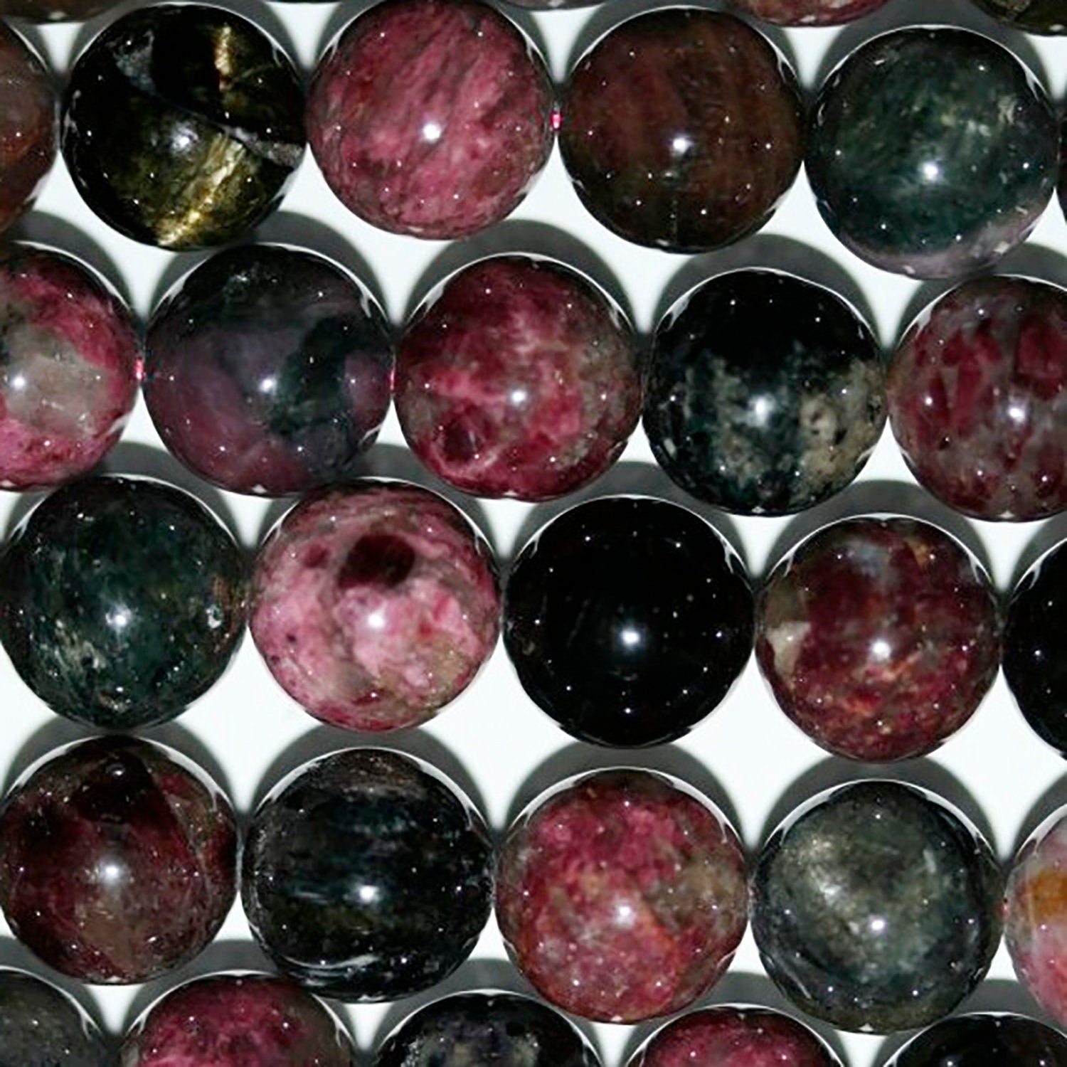 Cuentas redondas de turmalina de 16" (12 mm) - Hilo de 40 cm