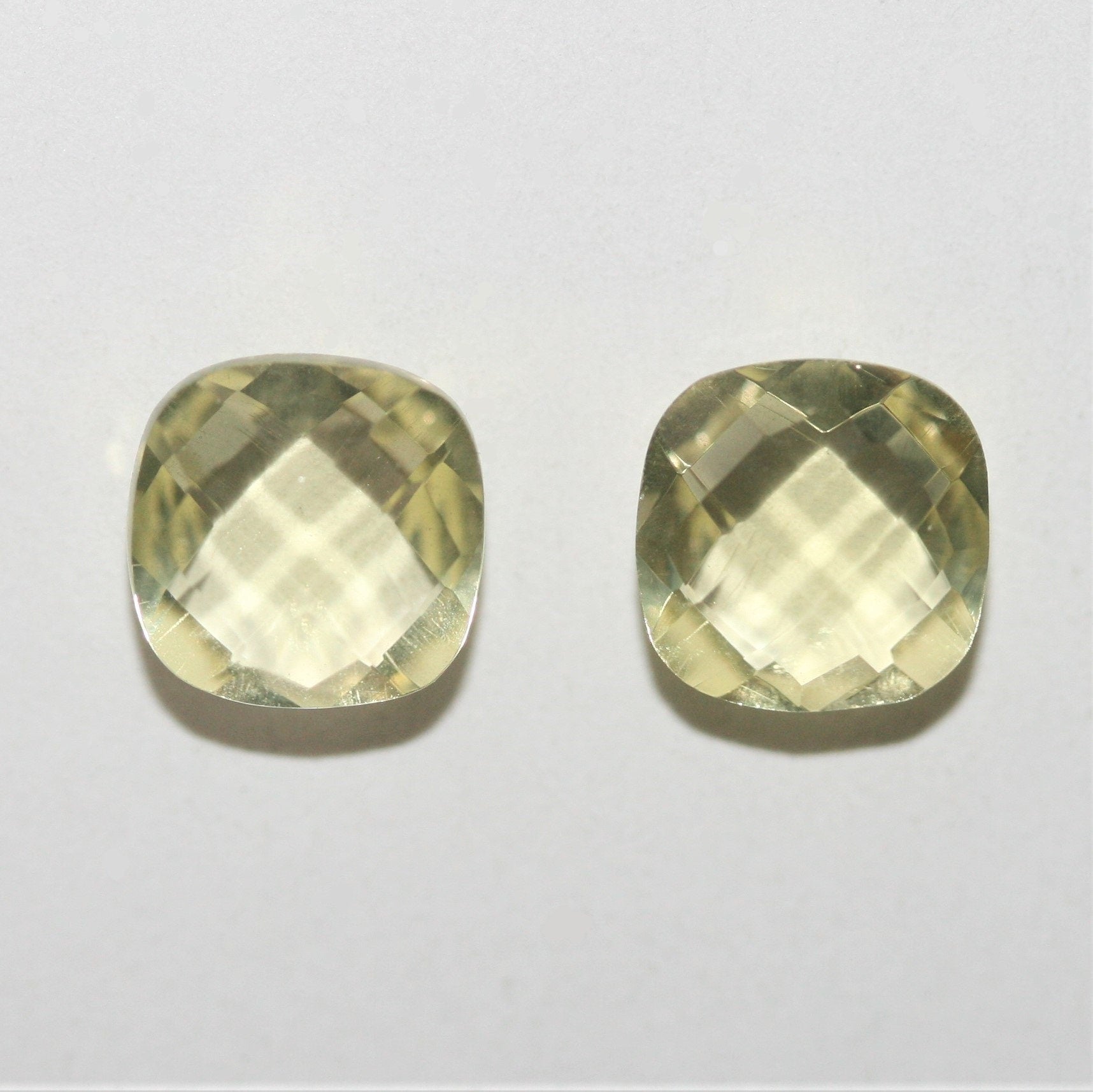 Par de Cuarzo Limón Talla Cojín Briolette Doble Tablero de Damero 8mm.