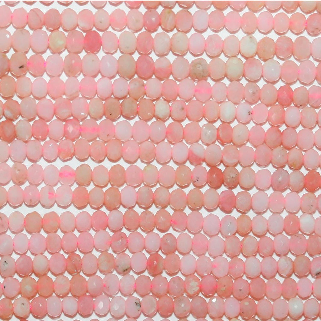 Cuentas redondas facetadas de ópalo rosa de 40 cm, 3 x 2 mm (aprox.). Hilo de 40 cm.