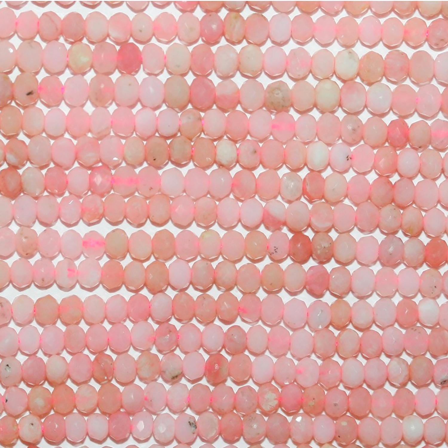 Cuentas redondas facetadas de ópalo rosa de 40 cm, 3 x 2 mm (aprox.). Hilo de 40 cm.