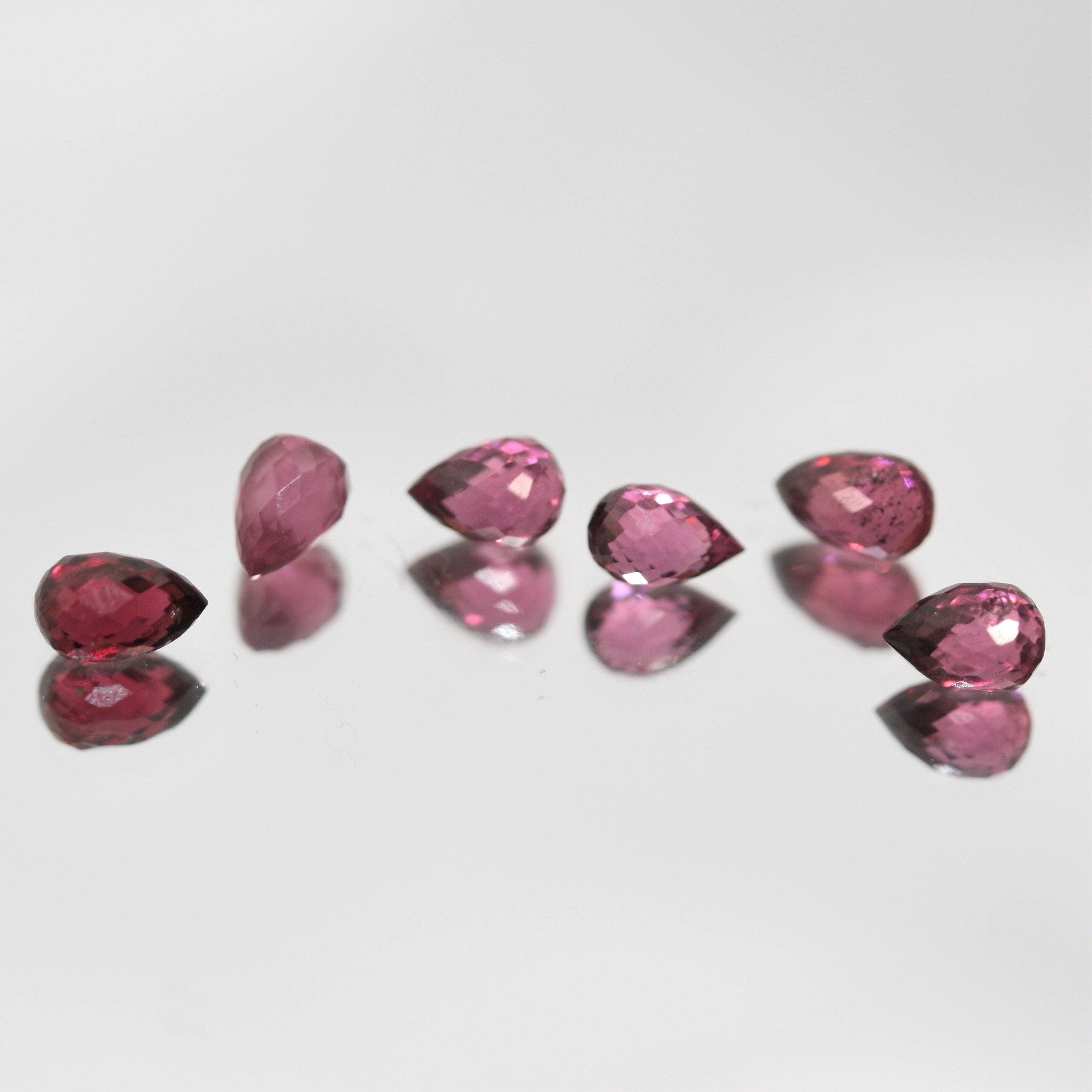 Lote de 6 piezas de granate rodolita natural facetado, sin perforar, granate rojo, gemas sin tratar