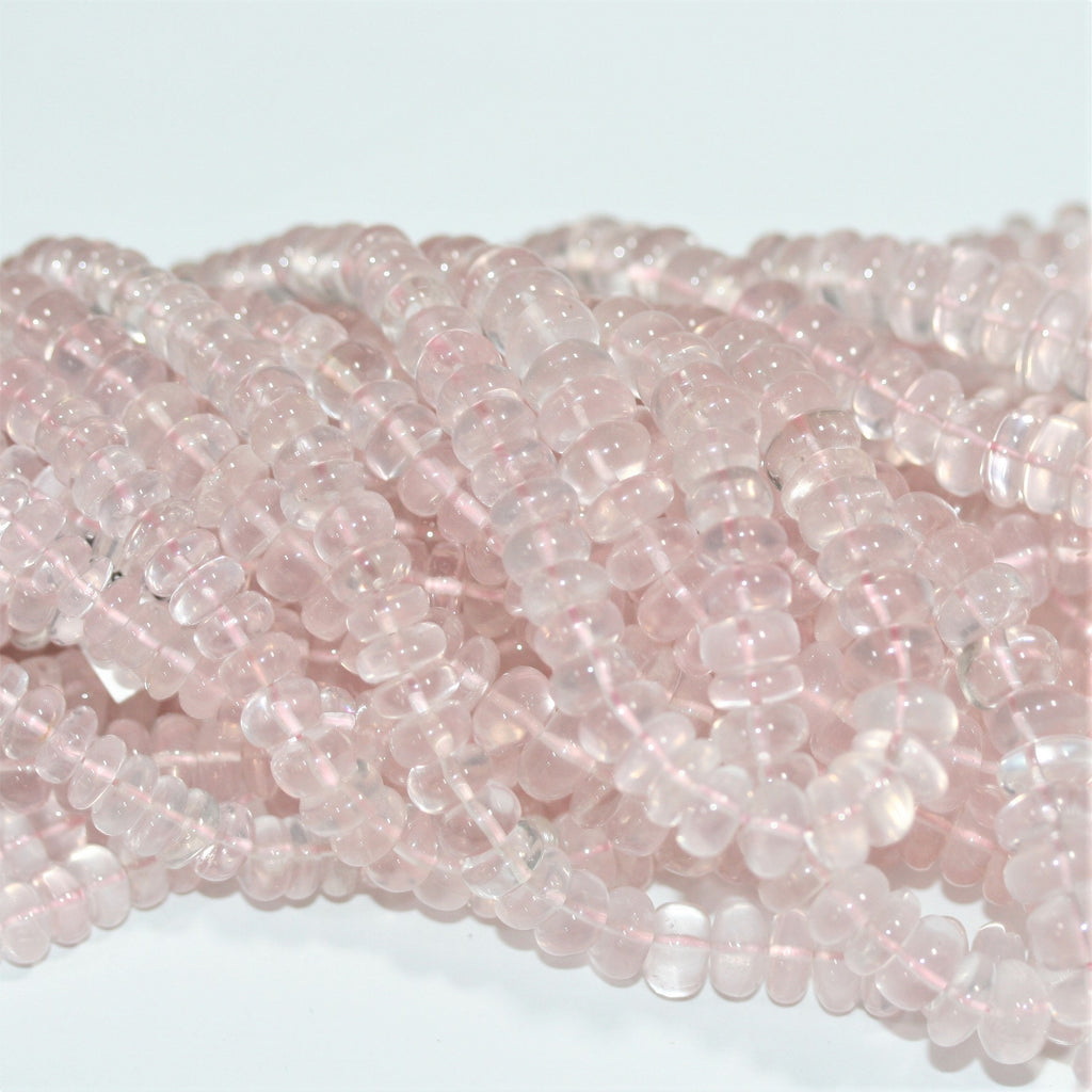 Cuentas redondas lisas de cuarzo rosa de 40 cm (16"), 10 x 5 mm (aprox. - Hilo de 40 cm)