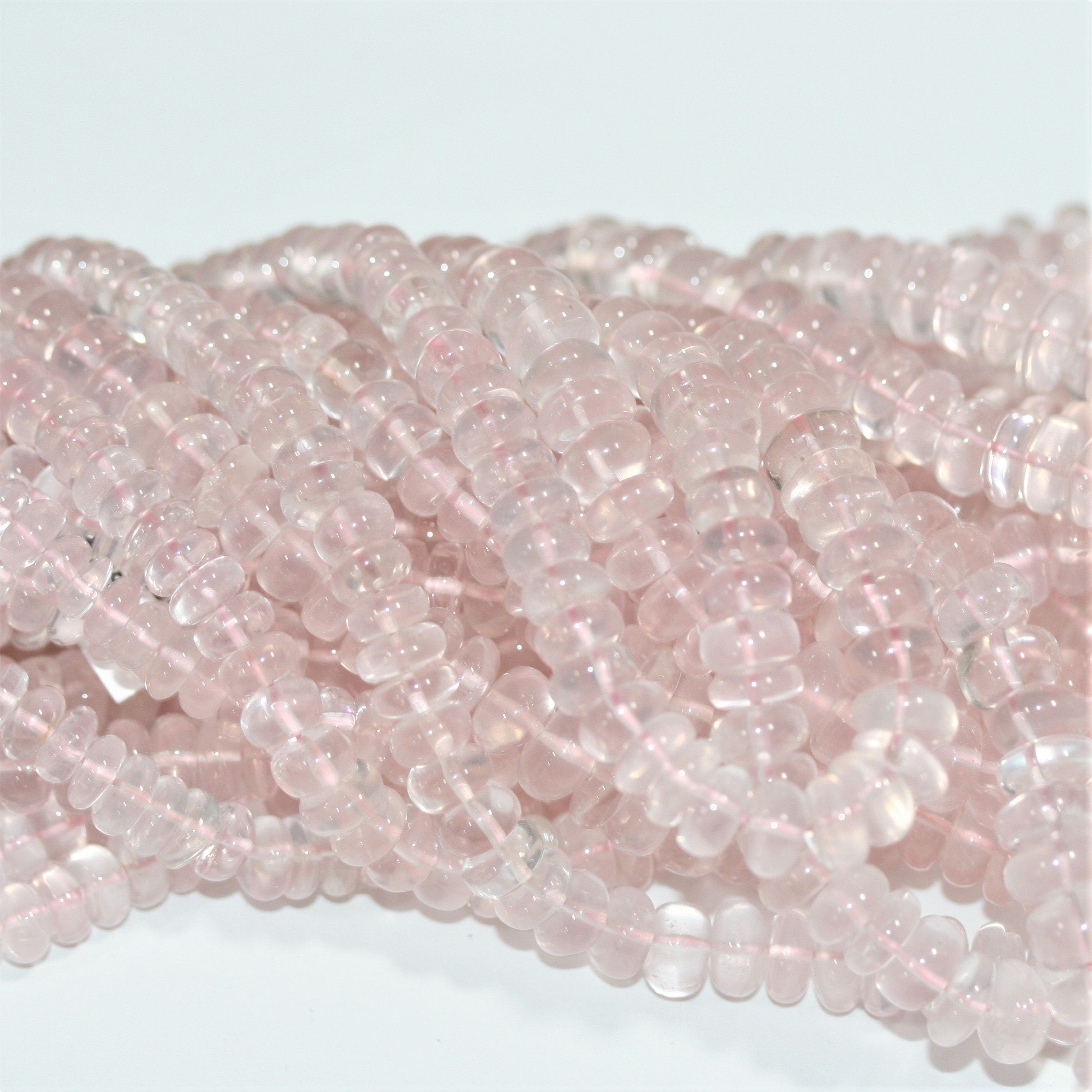 Cuentas redondas lisas de cuarzo rosa de 40 cm (16"), 10 x 5 mm (aprox. - Hilo de 40 cm)