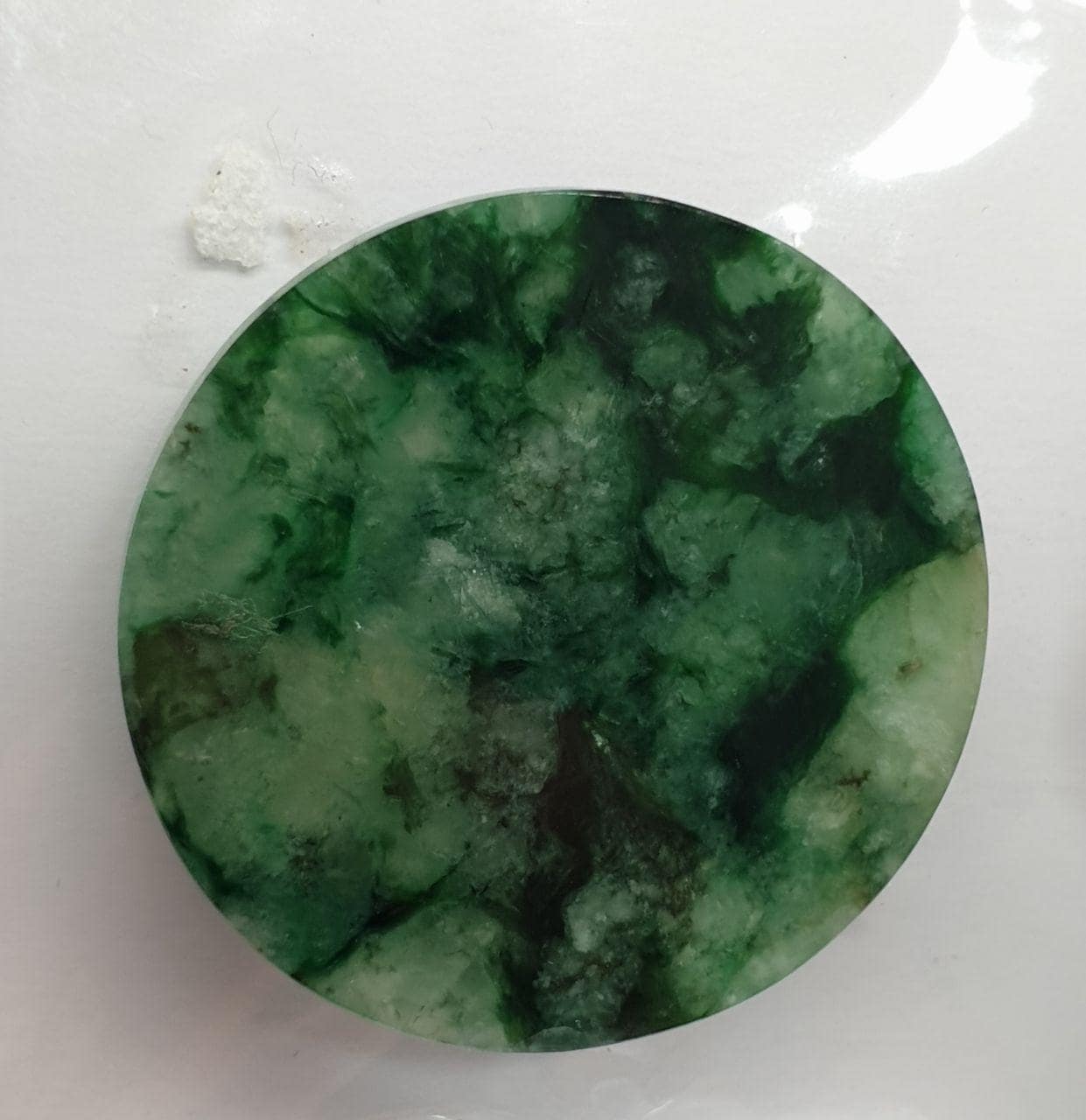 Myanmar Natural Jade / Burmese  Jade Round Flat Disk Cabochon 34.4mm -3mm Thickness-