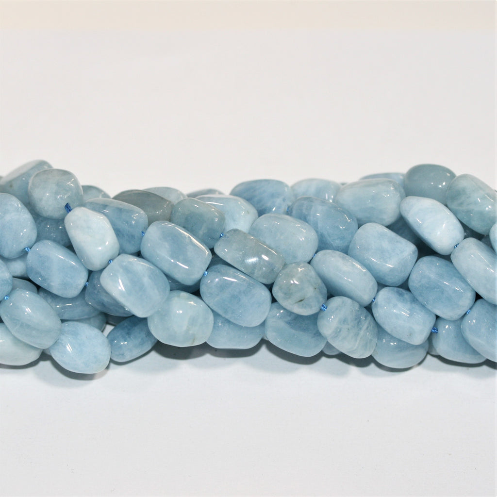 Cuentas ovaladas lisas de aguamarina Santa de 16" (16 x 11 mm). Aprox. - Hilo de 40 cm.