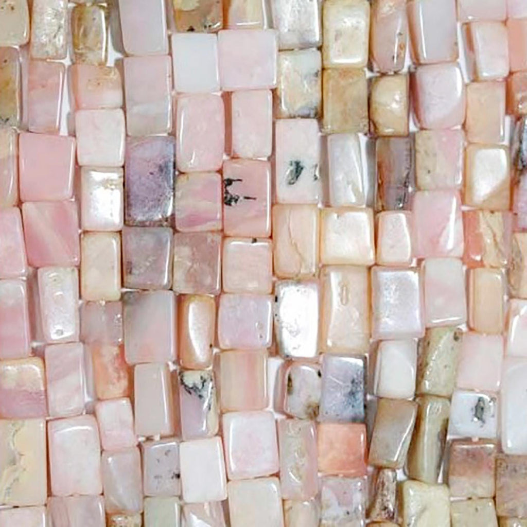 Cuentas prismáticas lisas de ópalo rosa de 40 cm, 7 x 4 mm (aprox.) - Hilo de 40 cm