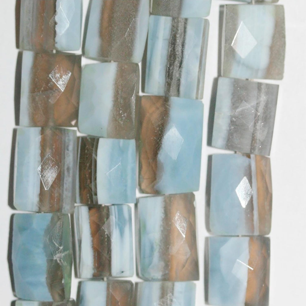 8" St Blue Opal Faceted Rectagular Beads 12x8mm.Approx.-Strand 20cm