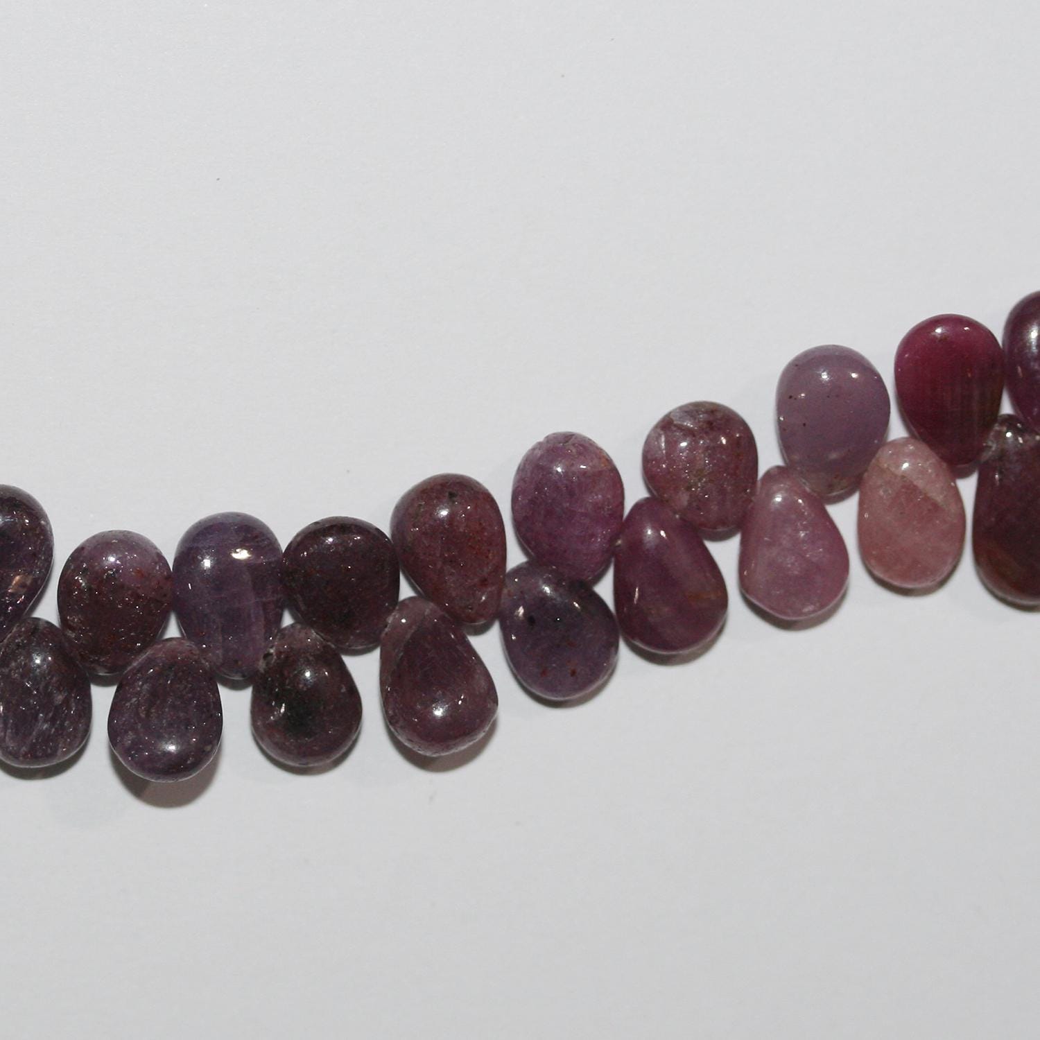 Perles en forme de goutte lisses en saphir rose St 8x6mm.-Rig 20cm.