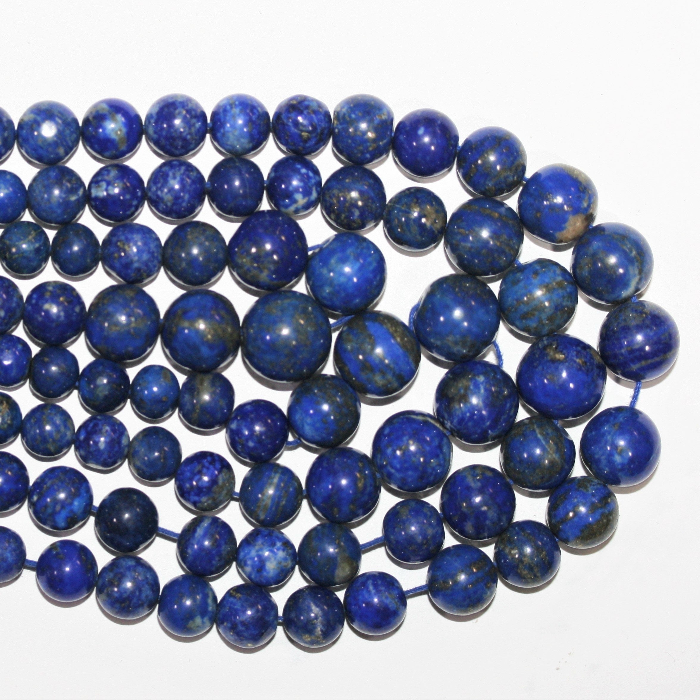 Cuentas redondas lisas graduadas de lapislázuli de 16", 5-11 mm. Aprox. - Hilo de 42 cm.