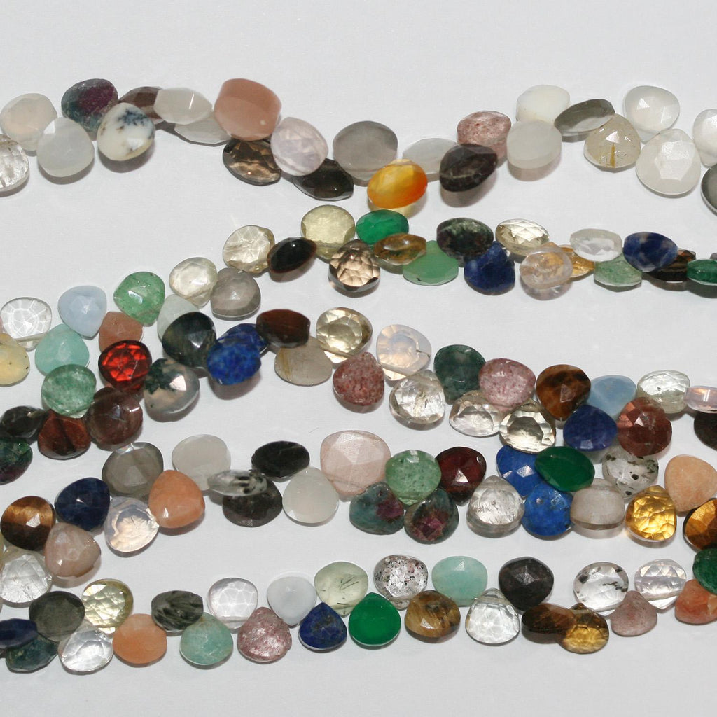 Perles en forme de goutte à facettes en pierre multiple de 8 pouces, 6 mm - Fil de 20 cm.