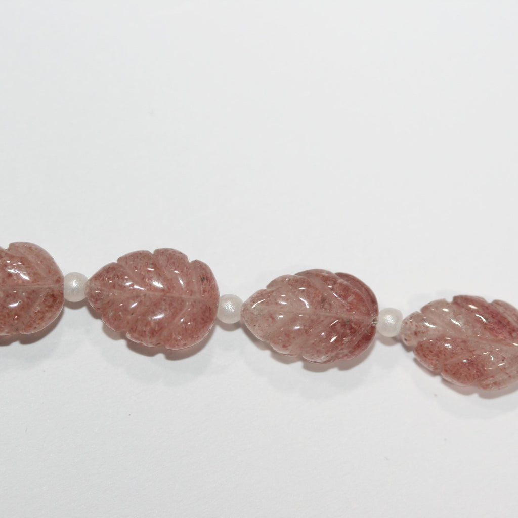 Cuentas de hoja galonadas de cuarzo cereza de 8" (12 x 8 mm). Aprox. - Hilo de 20 cm. - Artículo 15030