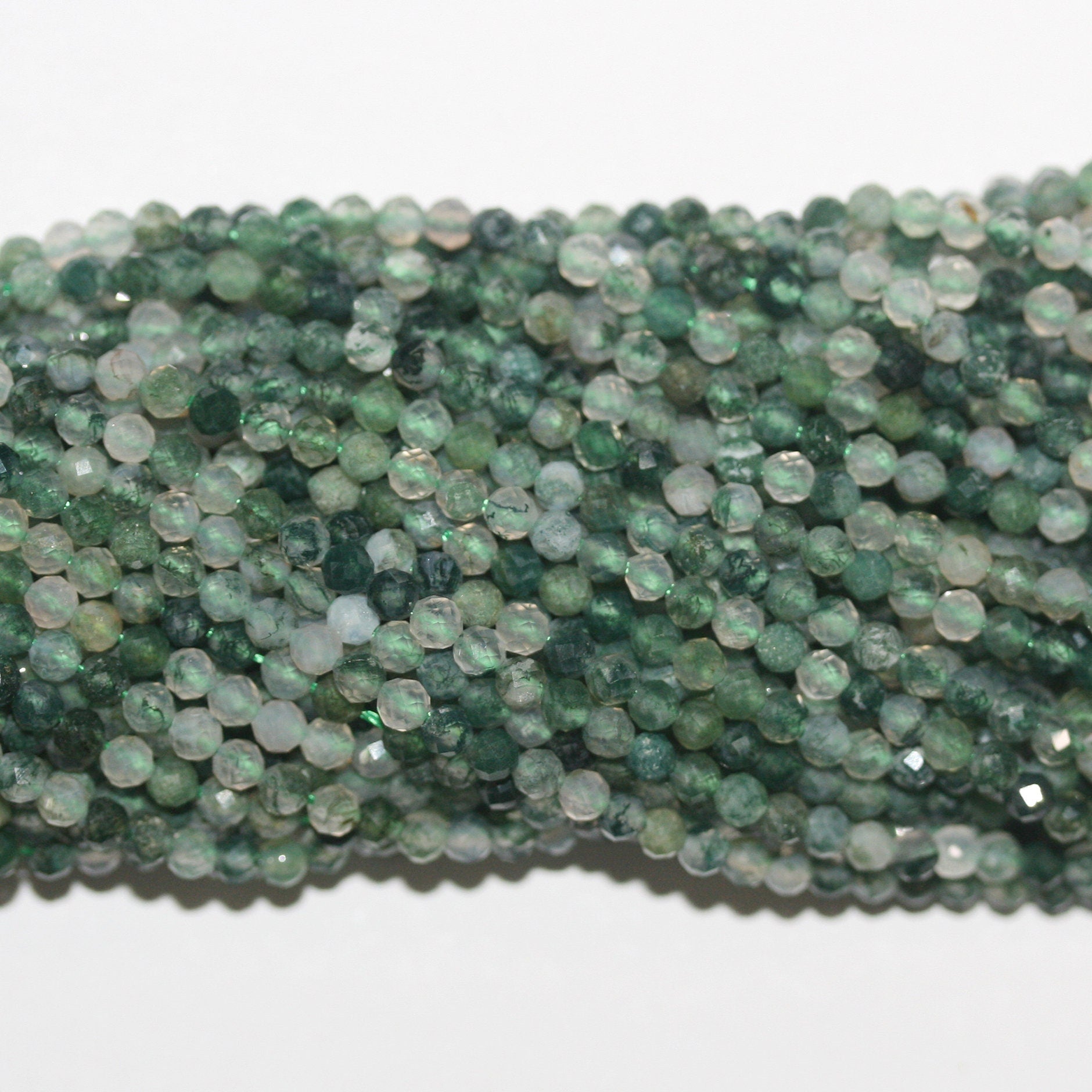 14" St Moss Agate Faceted Round Beads 3mm.-Strand 38cm.