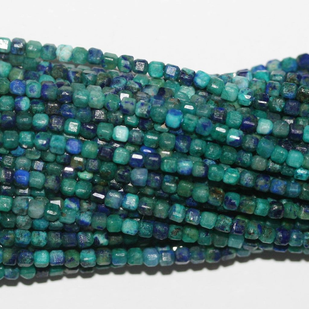 Perles cubiques à facettes en azurite de 15 pouces, 2 mm, brin de 39 cm.