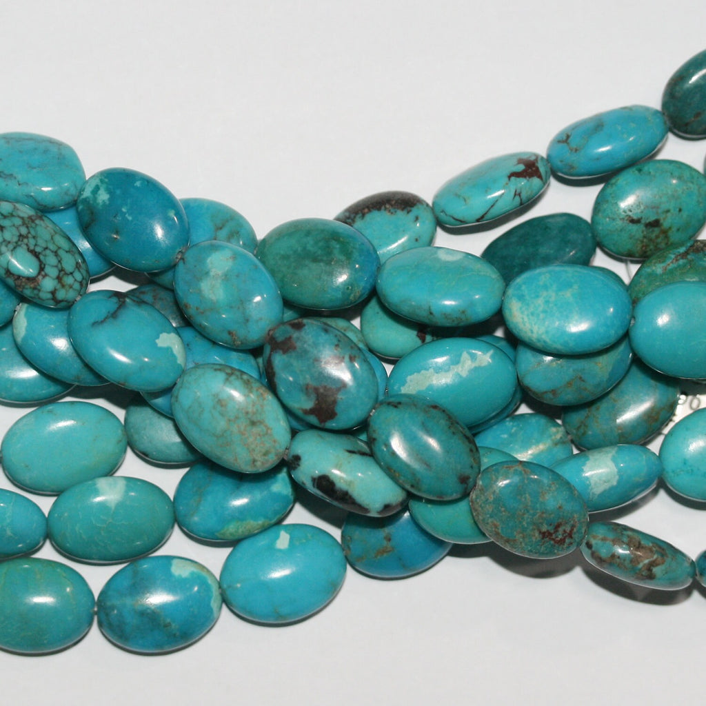 16" Cuentas Ovaladas Lisas Turquesa 15x11mm.aprox.- Hilo 40cm.