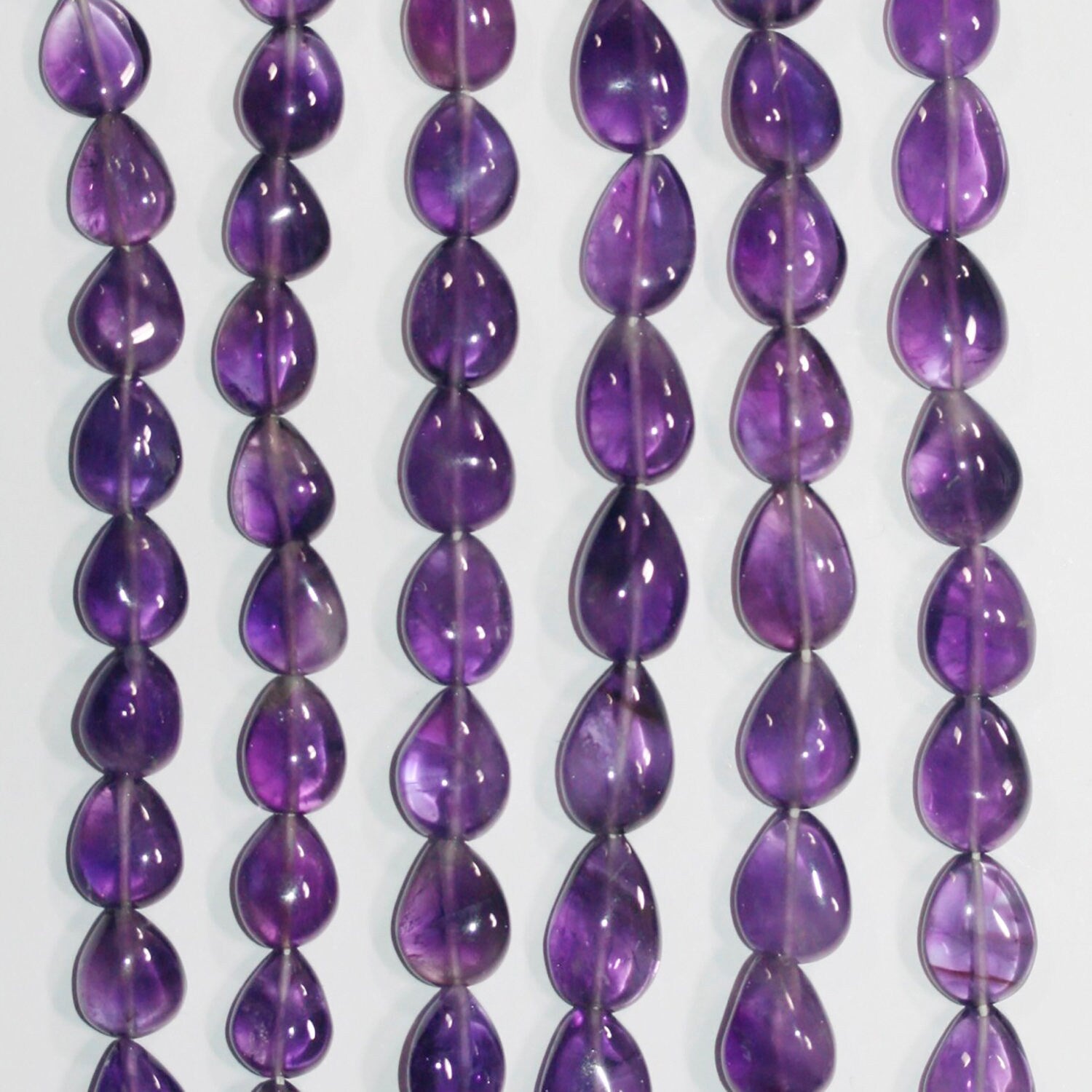 13" St Amethyst Smooth Flat Drop Beads 13x10mm.Approx. Hilo 33cm.