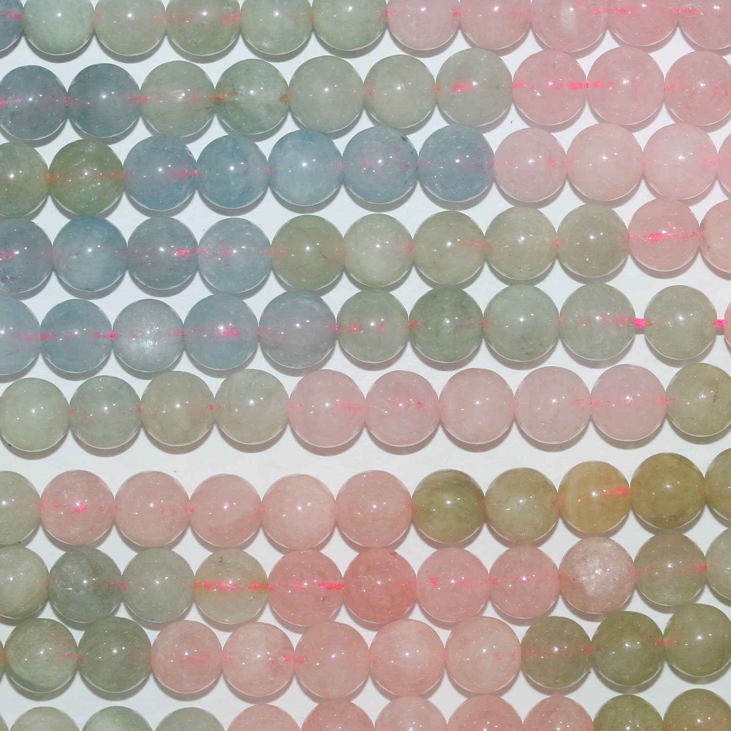 Cuentas redondas lisas de berilo múltiple de 16" de 7 mm - Hilo de 40 cm.