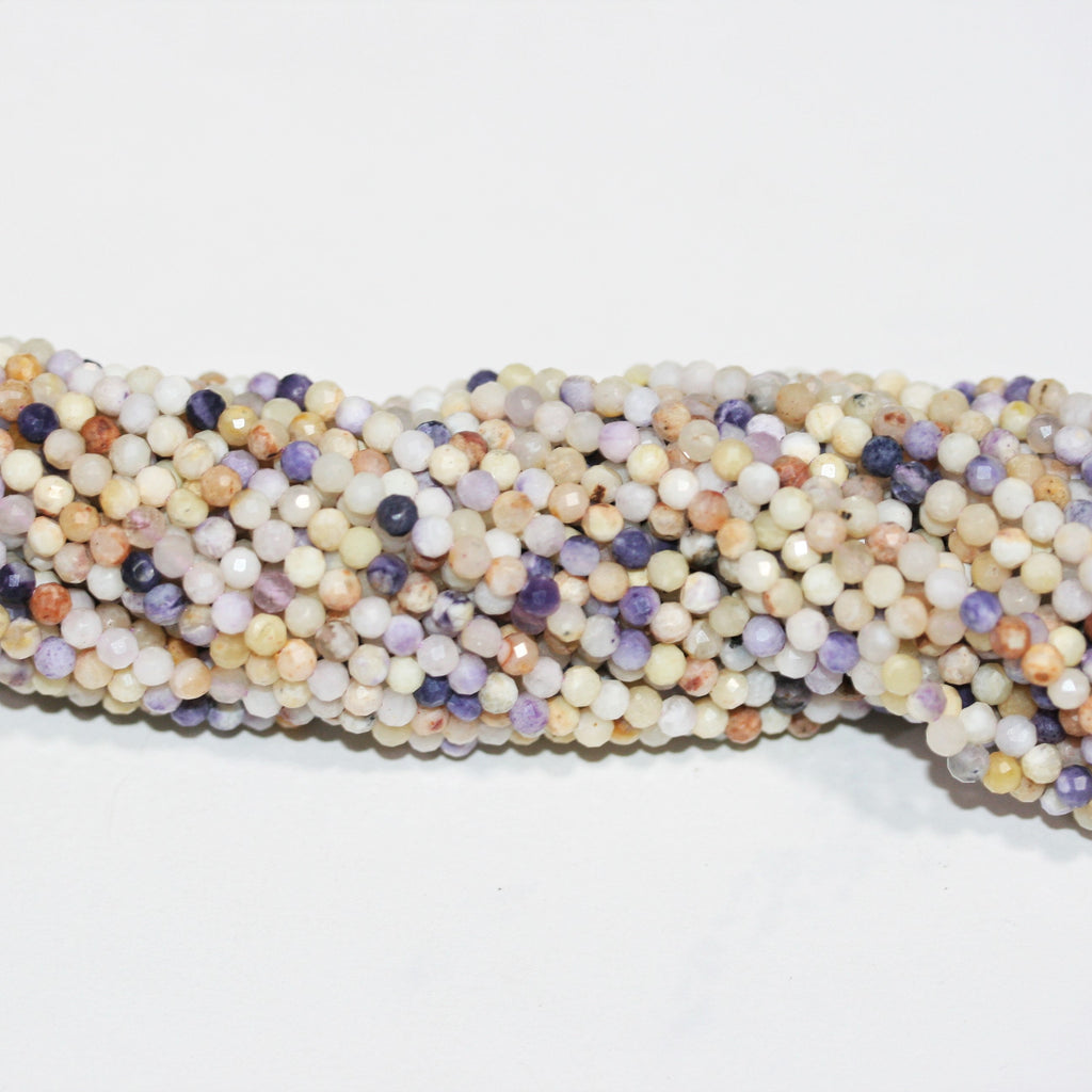 Cuentas redondas facetadas de ópalo blanco púrpura St Tiffany de 16", 3-3,5 mm, tira de 40 cm.