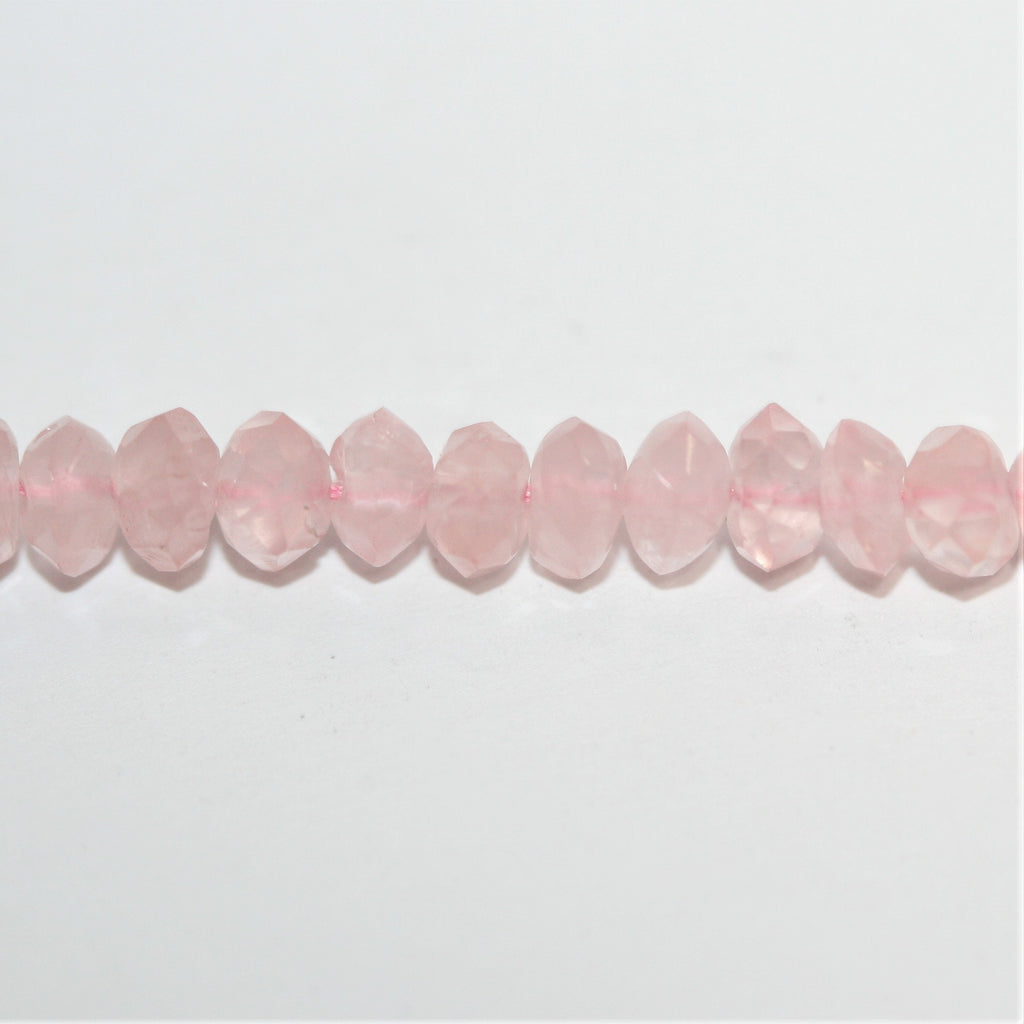 Perles rondelles à facettes en quartz rose de 14 pouces, 5 x 3 mm environ - Longueur du brin : 36 cm.