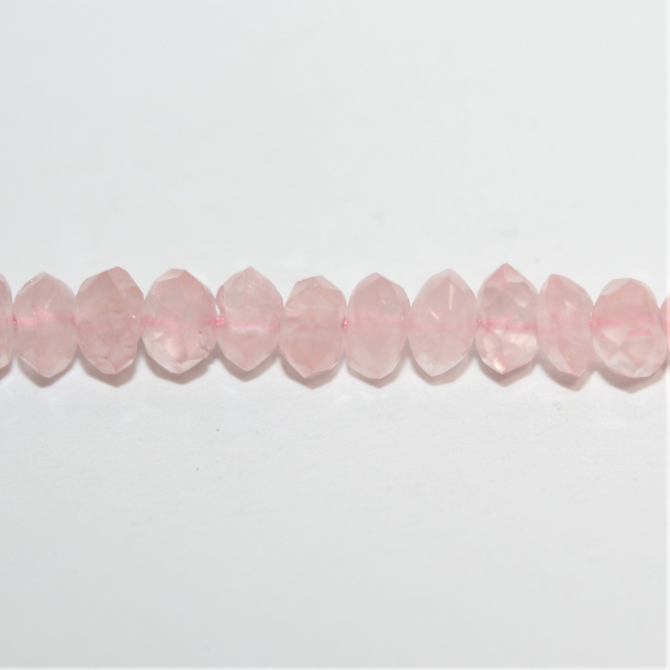 Perles rondelles à facettes en quartz rose de 14 pouces, 5 x 3 mm environ - Longueur du brin : 36 cm.