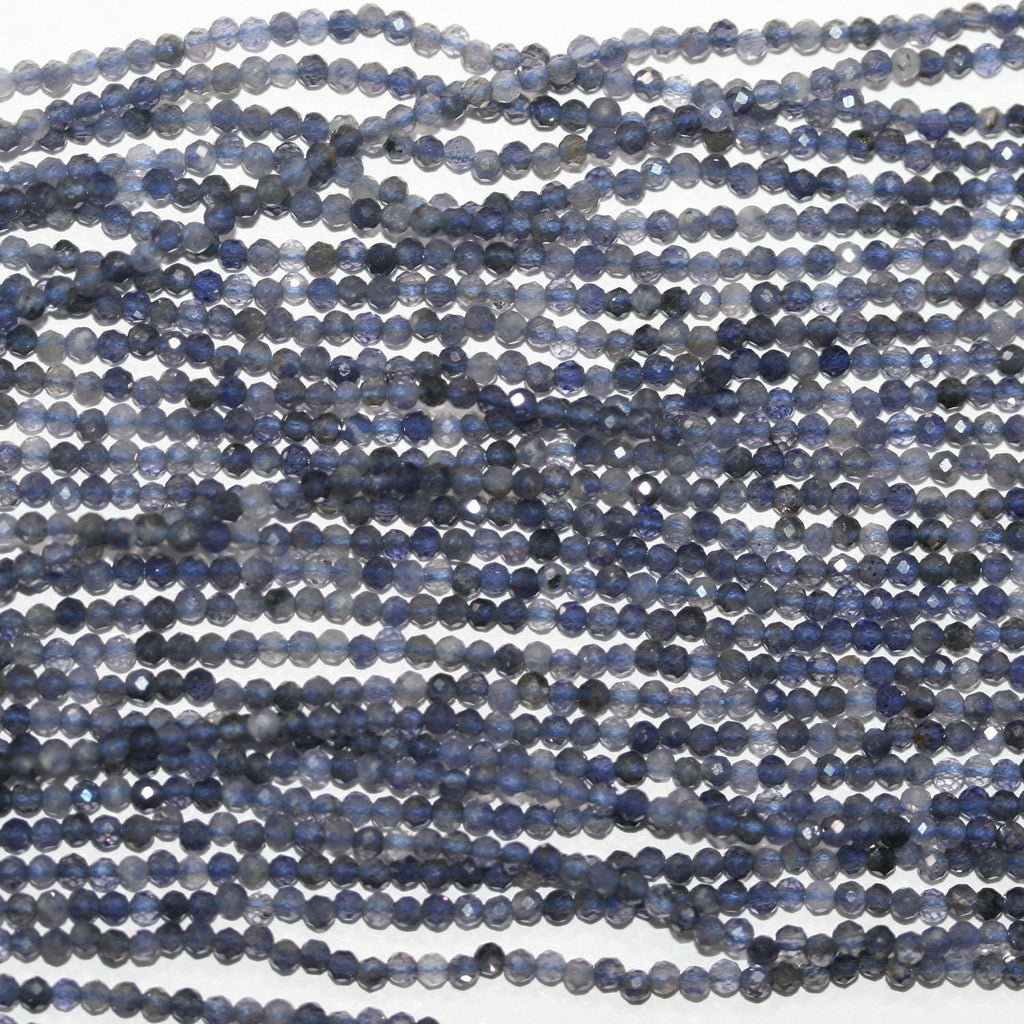 Perles d'iolite à facettes rondes de 2 mm, en brin de 15 pouces.
